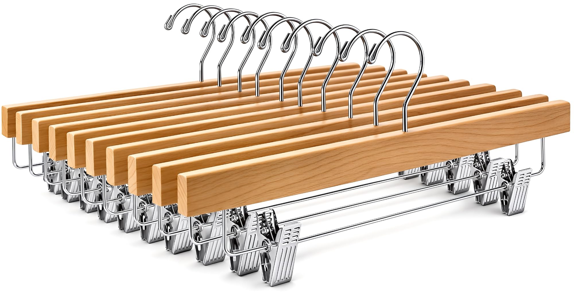 Zober Wooden Pants Hangers with Clips (10 Pack)