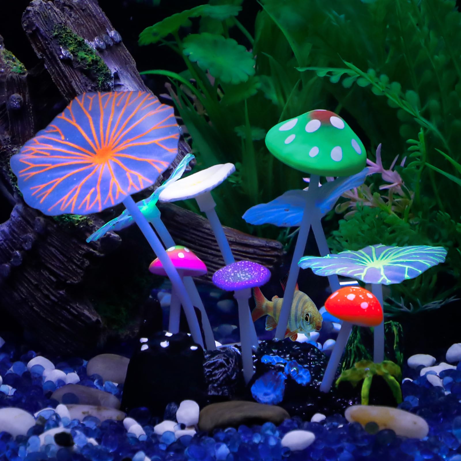 Uniclife Glowing Mushroom & Lotus Aquarium Ornament