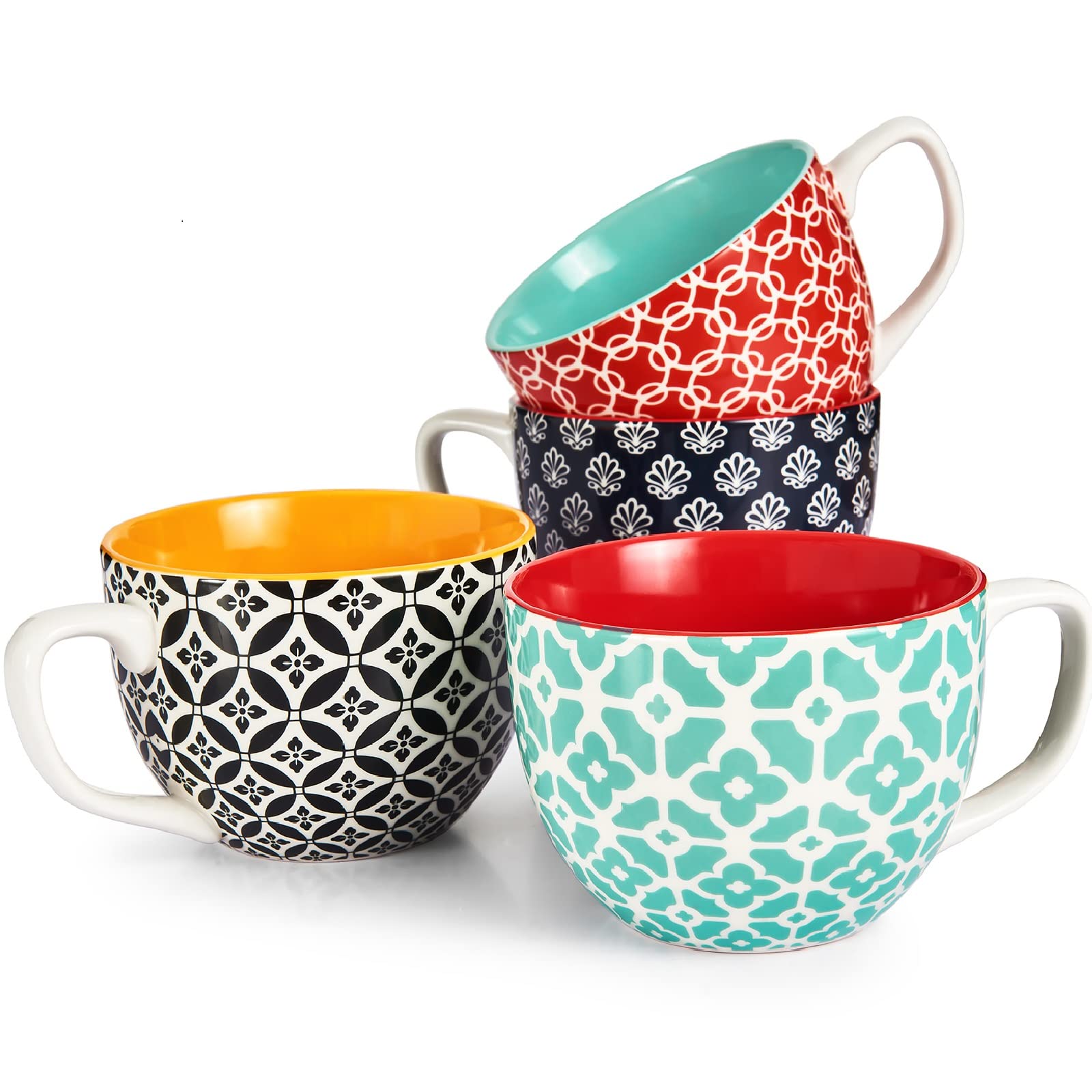DOWAN Mosaian Soup Mugs, 24oz Large Coffee Mugs Set of 4