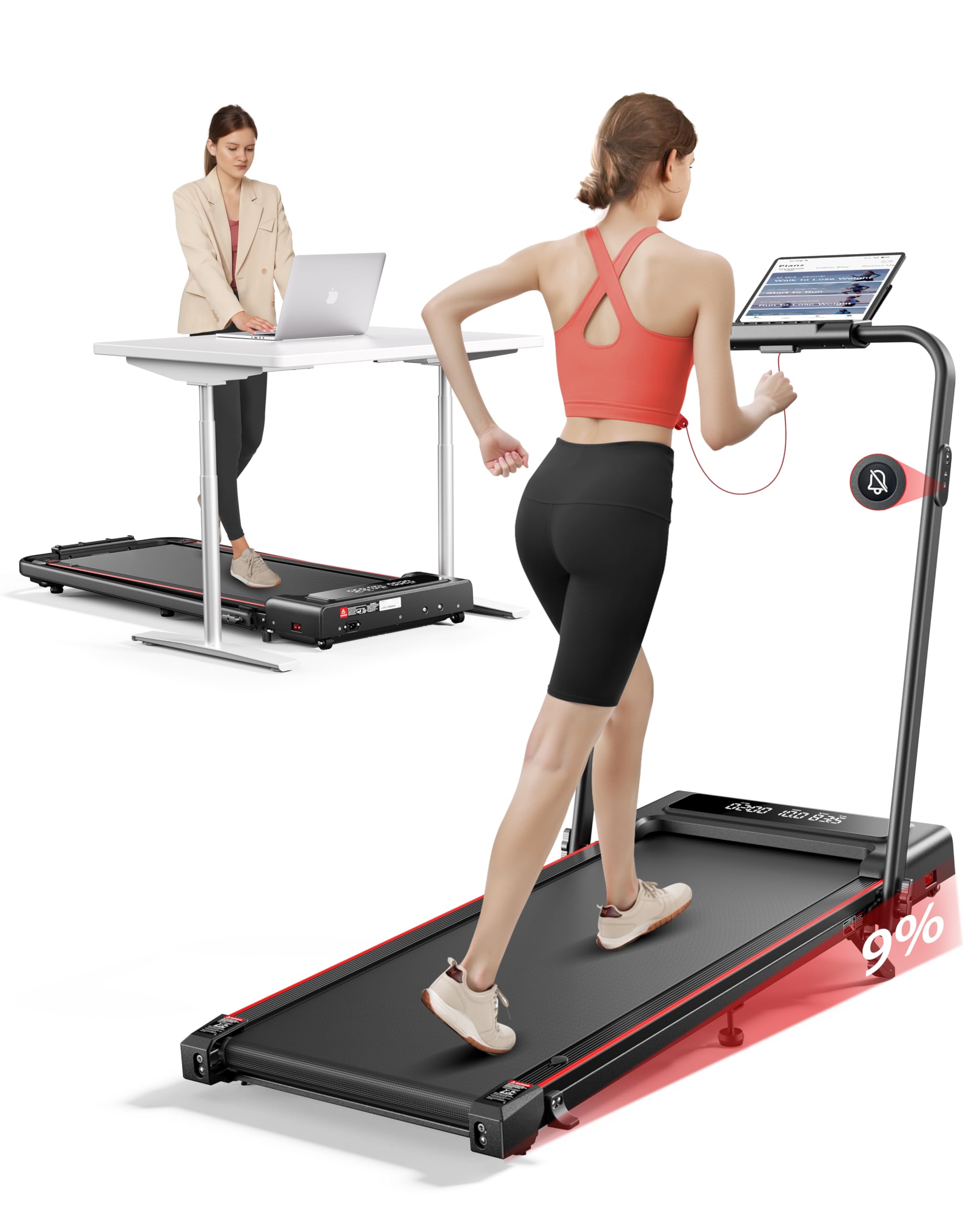 4 in 1 Walking Pad Treadmill with Incline and Handle, 2.5HP with Dual Display and Mute Control