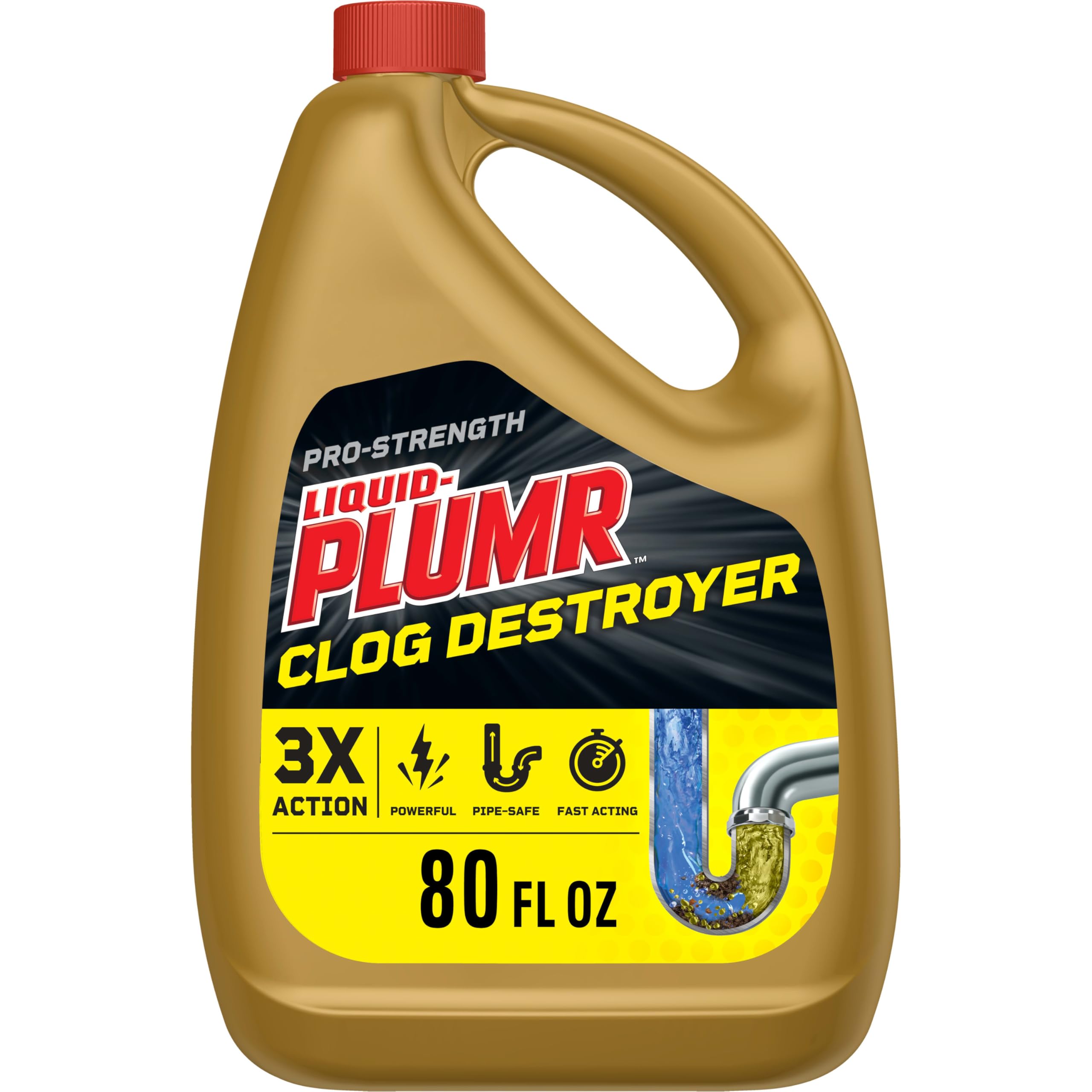 Clorox Liquid-Plumr Pro-Strength Clog Destroyer, Liquid Drain Cleaner, 80 Fluid Ounces (Package May Vary) 80 Fl Oz (Pack of 1)