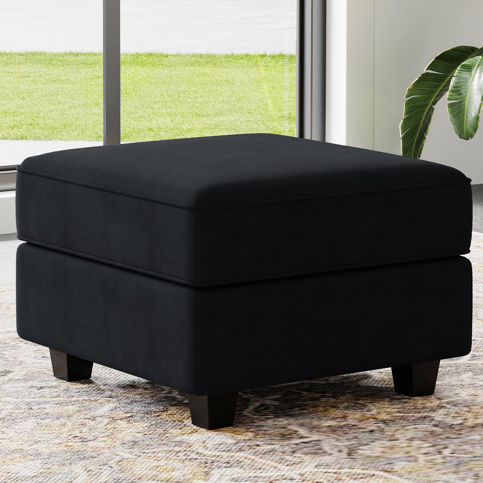 Belffin Storage Ottoman Module for Modular Sectional Sofa Square Seat Cube Velvet Foot Stool Black 26.4"D x 17.7"W x 26.4"H Black