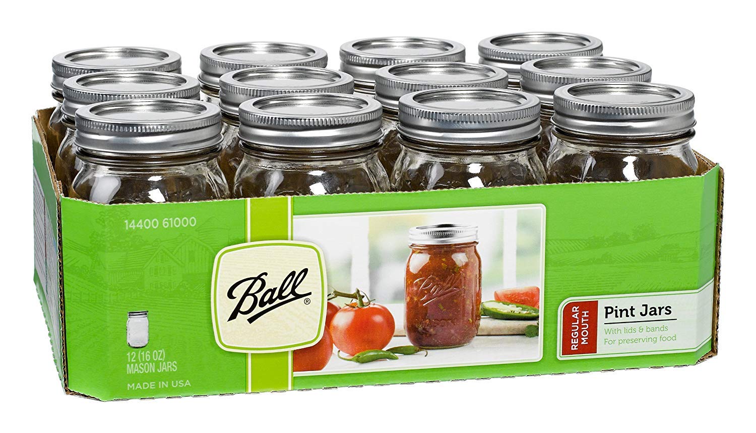 Ball Regular-Mouth 16 oz Mason Jars (12-pack)
