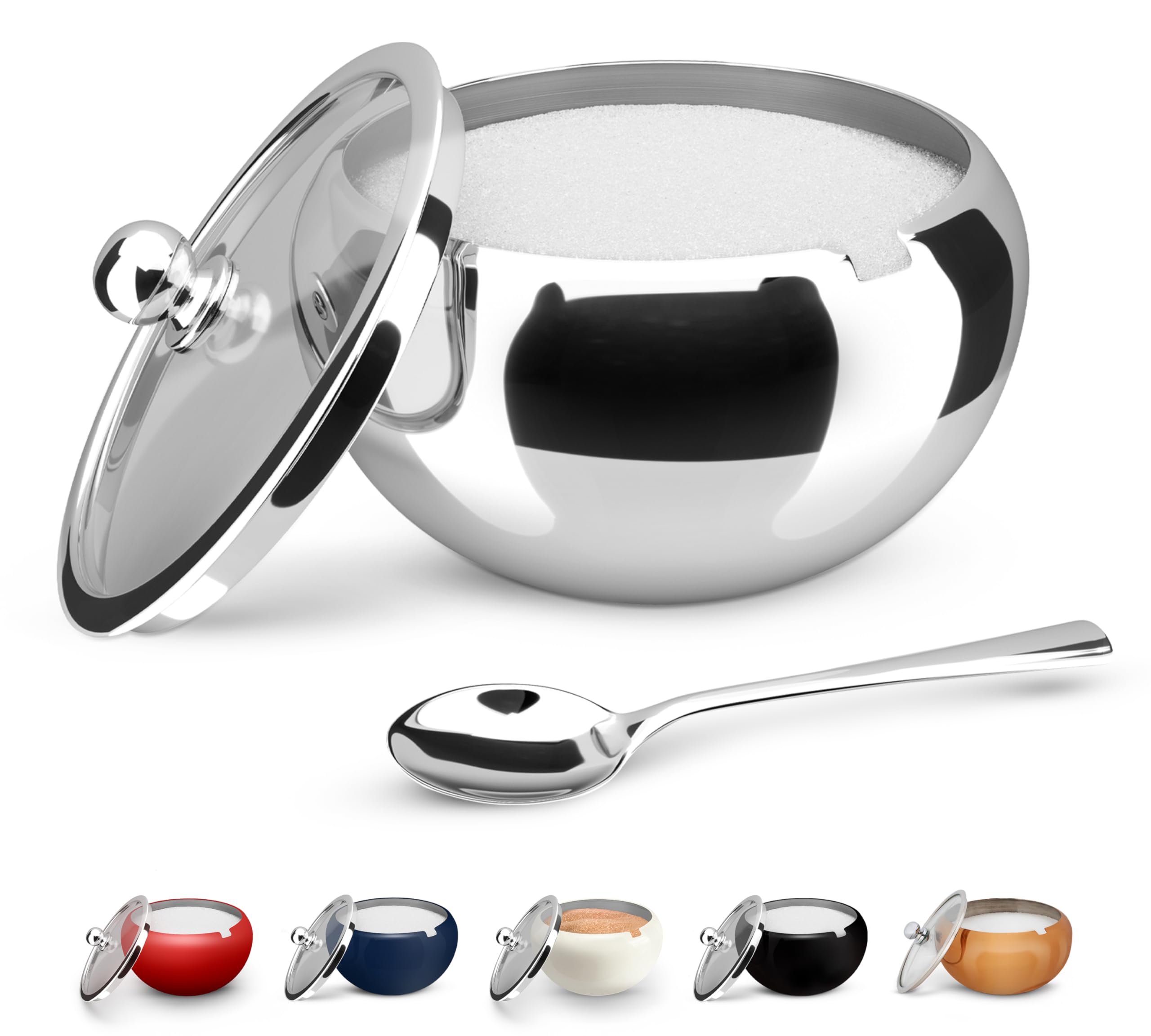 KooK Stainless Steel Sugar Bowl with Glass Lid