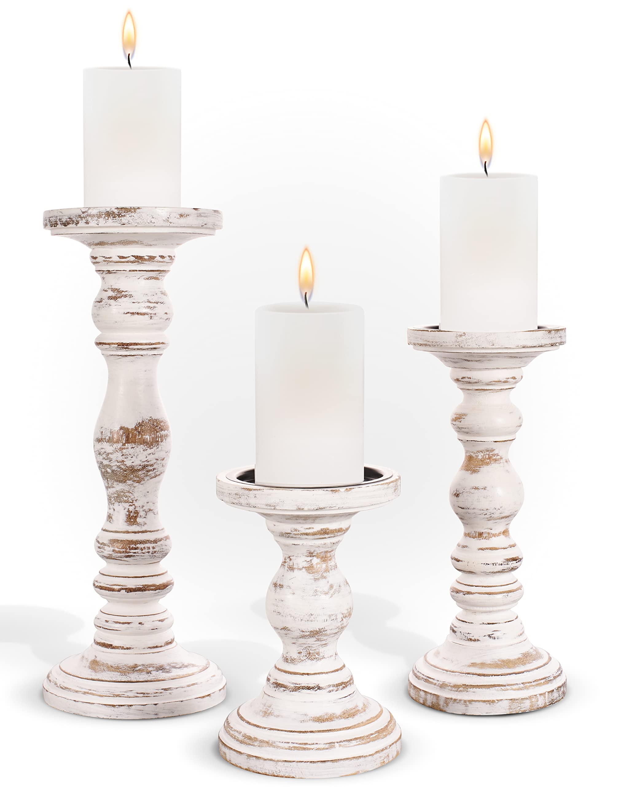 Rustic Mango Wood Pillar Candle Holders (3-piece)