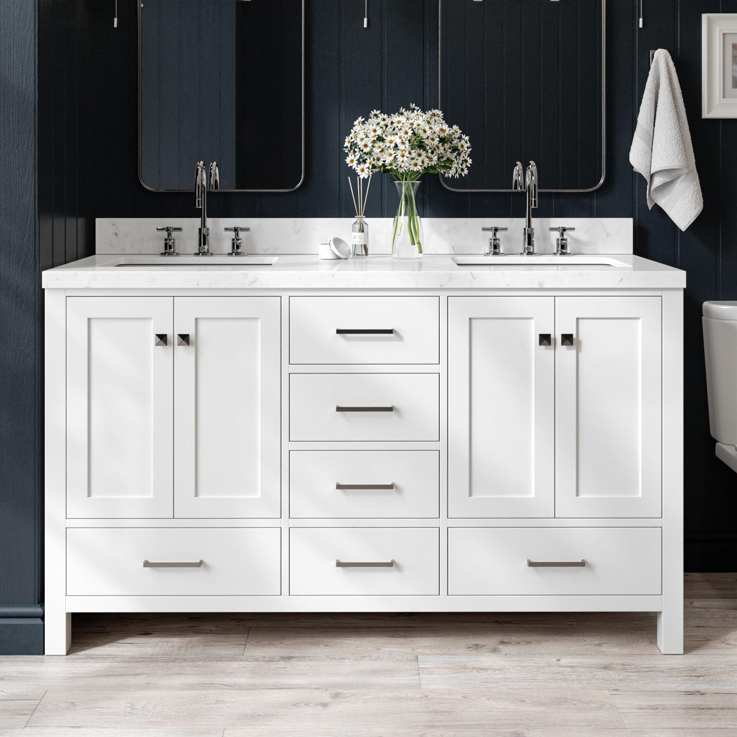 ARIEL Cambridge 60" Solid Wood Vanity with Quartz Top
