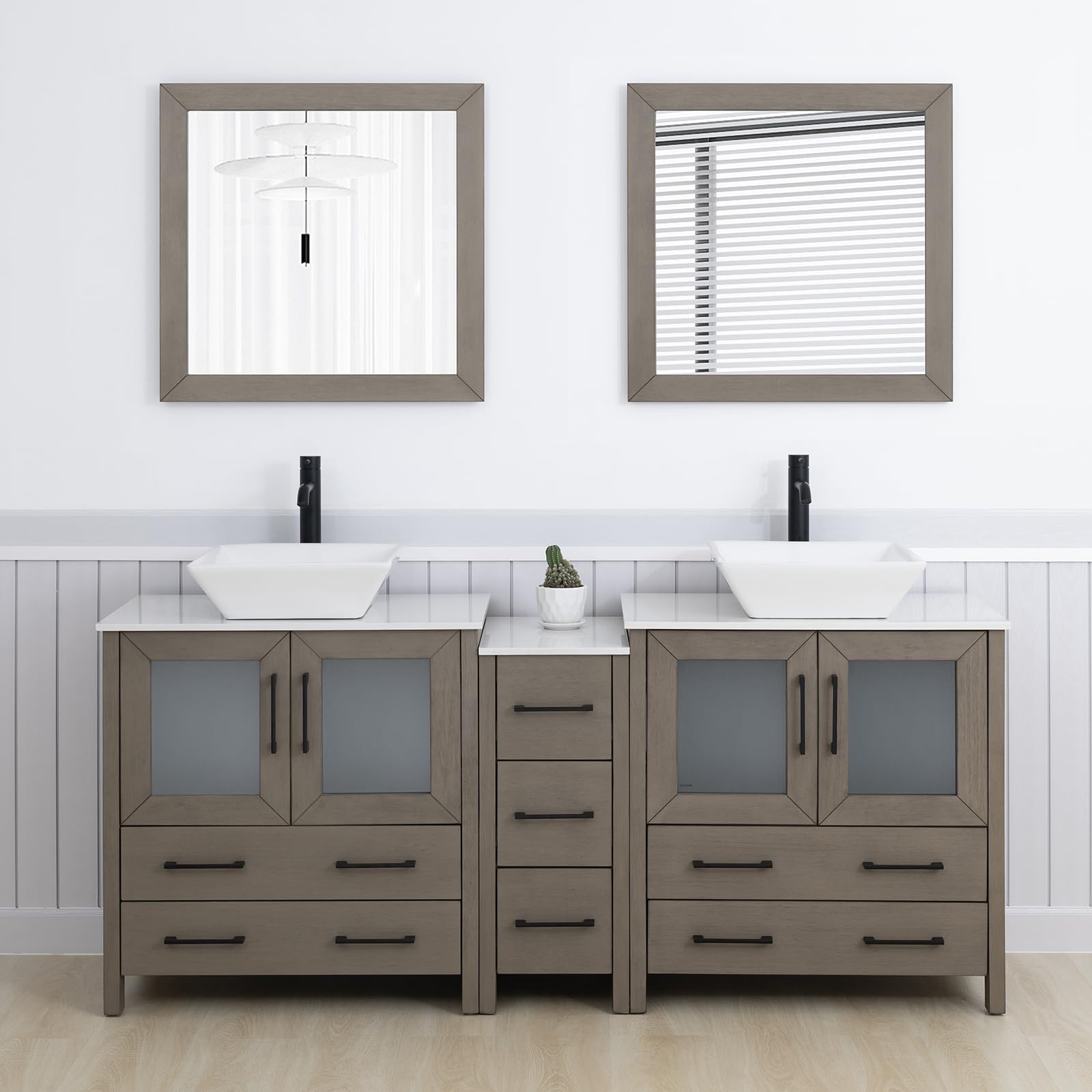 Vanity Art 72in Vessel Double Vanity (Engineered Marble Top)