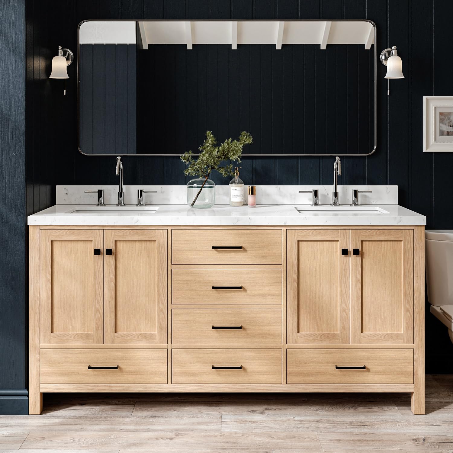 ARIEL Cambridge 72" White Oak Vanity with Carrara Quartz