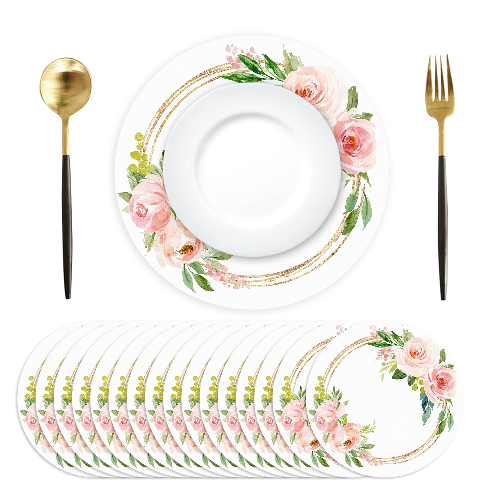 Pink Floral Round Paper Placemats