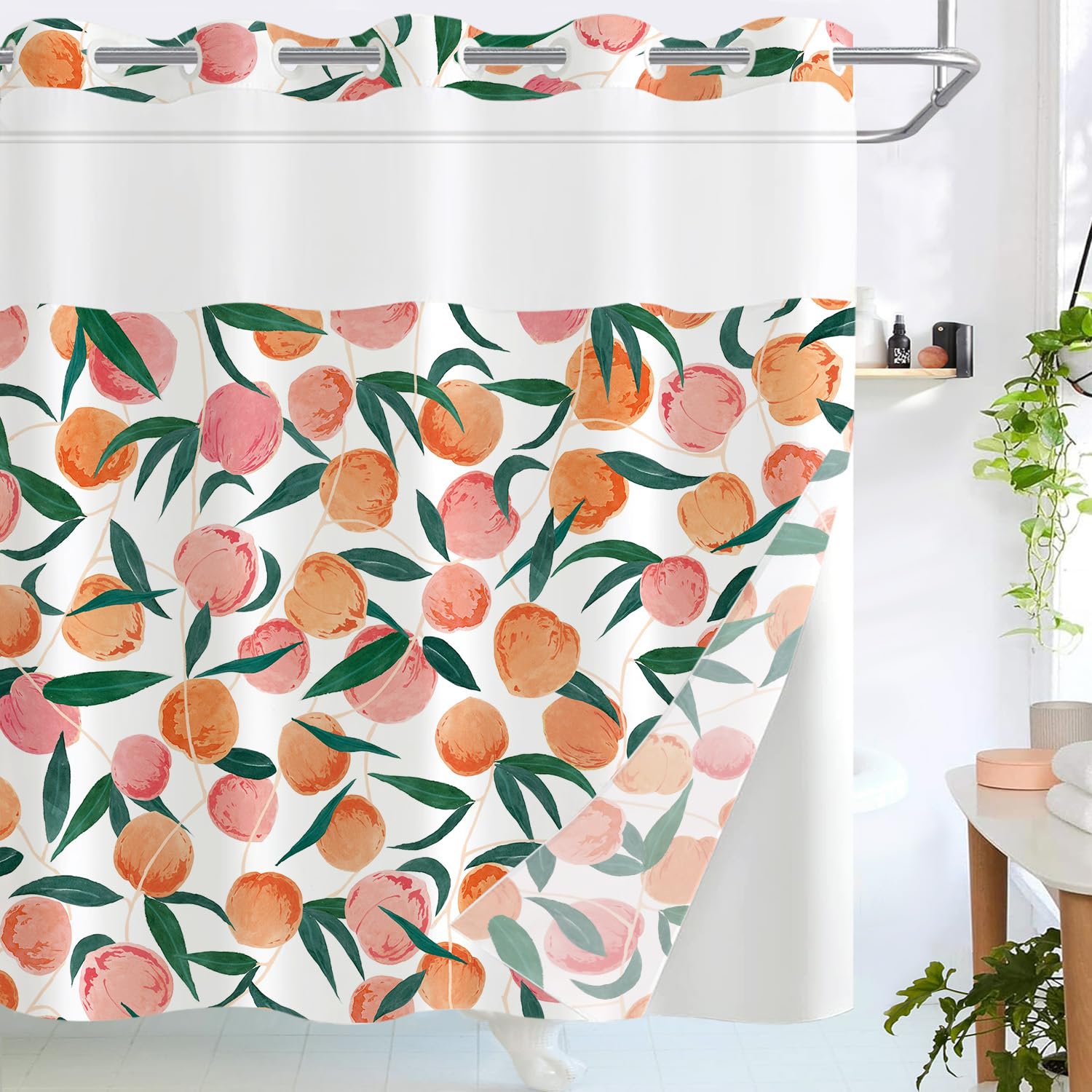 Lifeel Sweet Peach No-Hook Shower Curtain