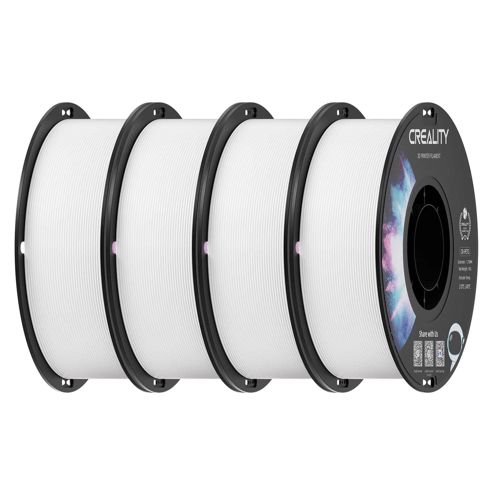 Creality PETG Filament 1.75mm White — 4 × 1kg Spools