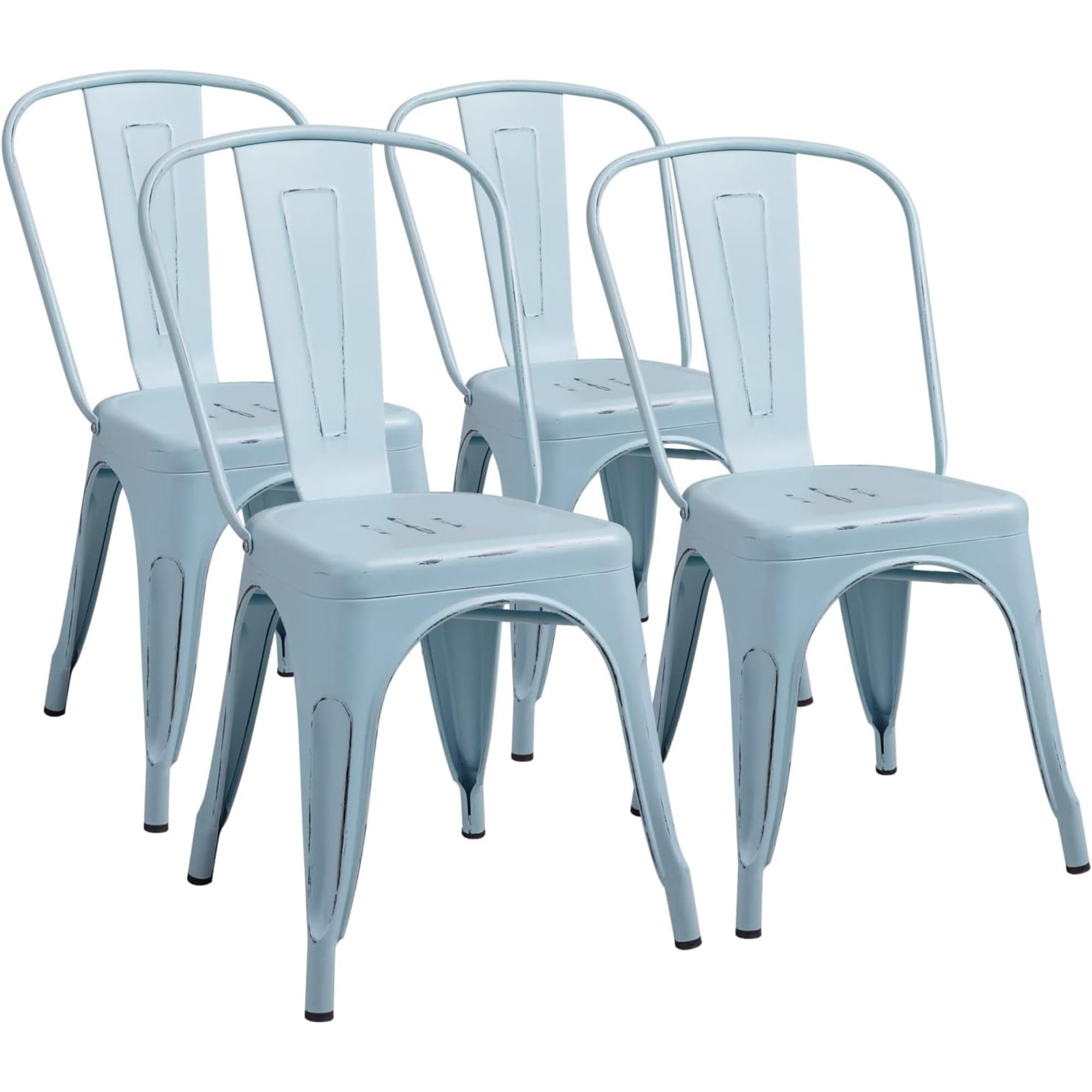 Furmax Metal Dining Chairs — Distressed Blue (Set of 4)