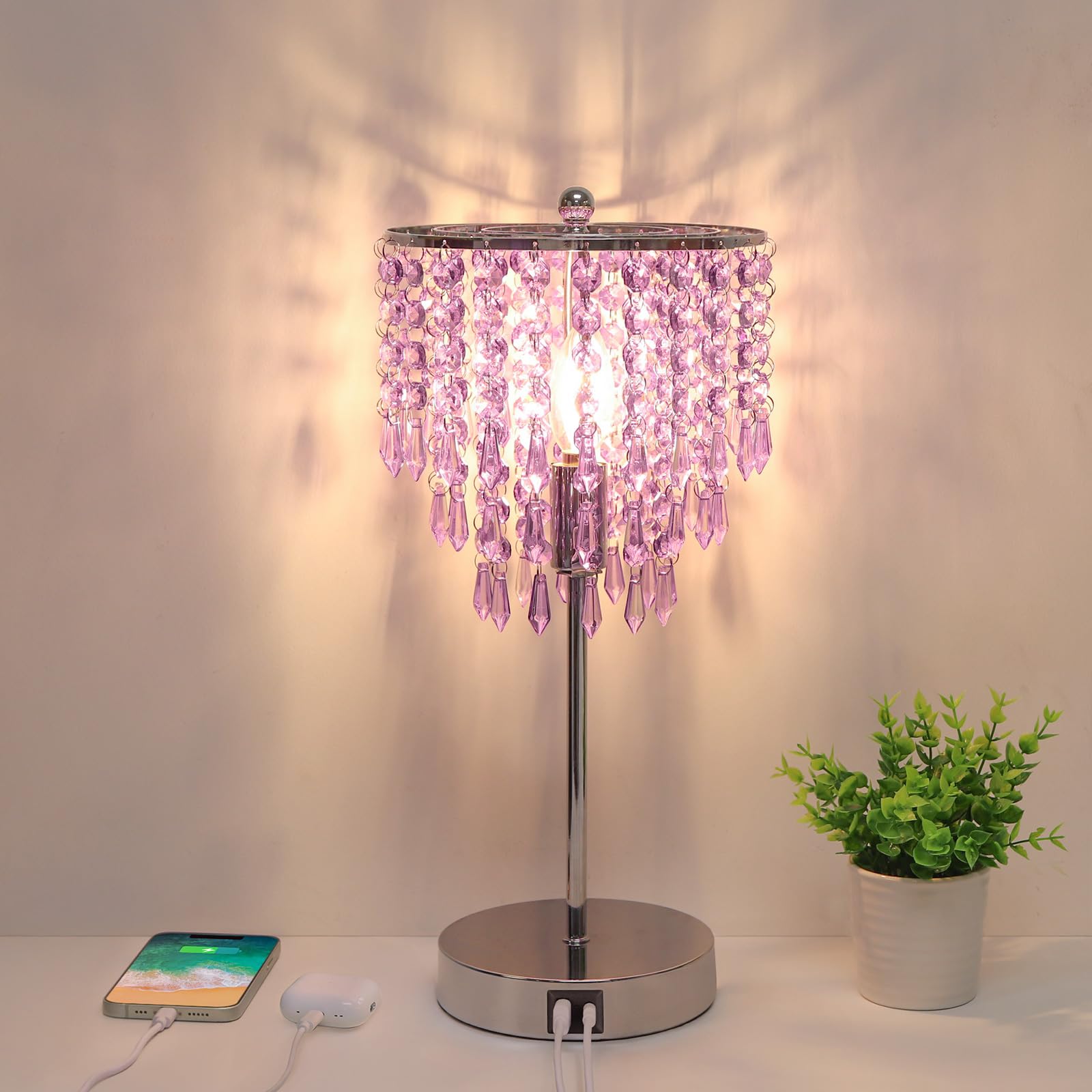Lavender Crystal Touch Bedside Lamp