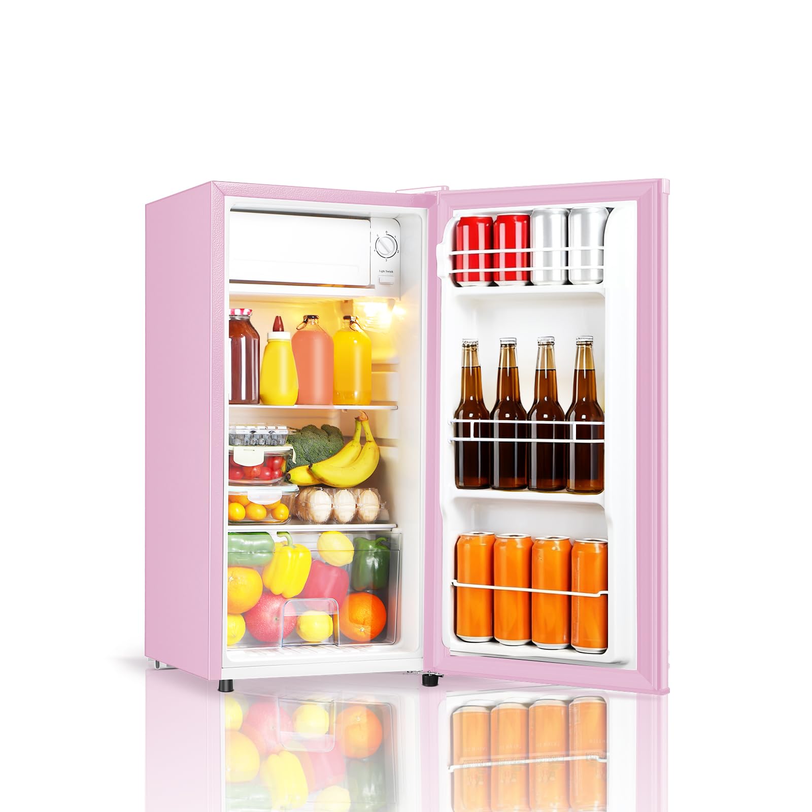 Seaoola Mini Fridge with Freezer, Single Door 3.1 Cu.Ft, Pink