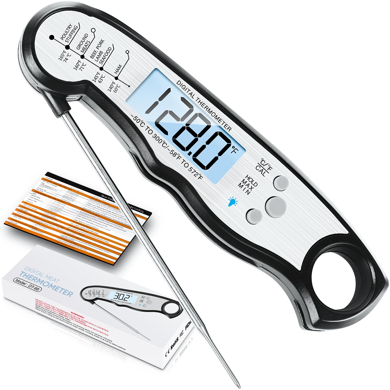 Digital Waterproof Instant Read Food Thermometer with Thin Probe