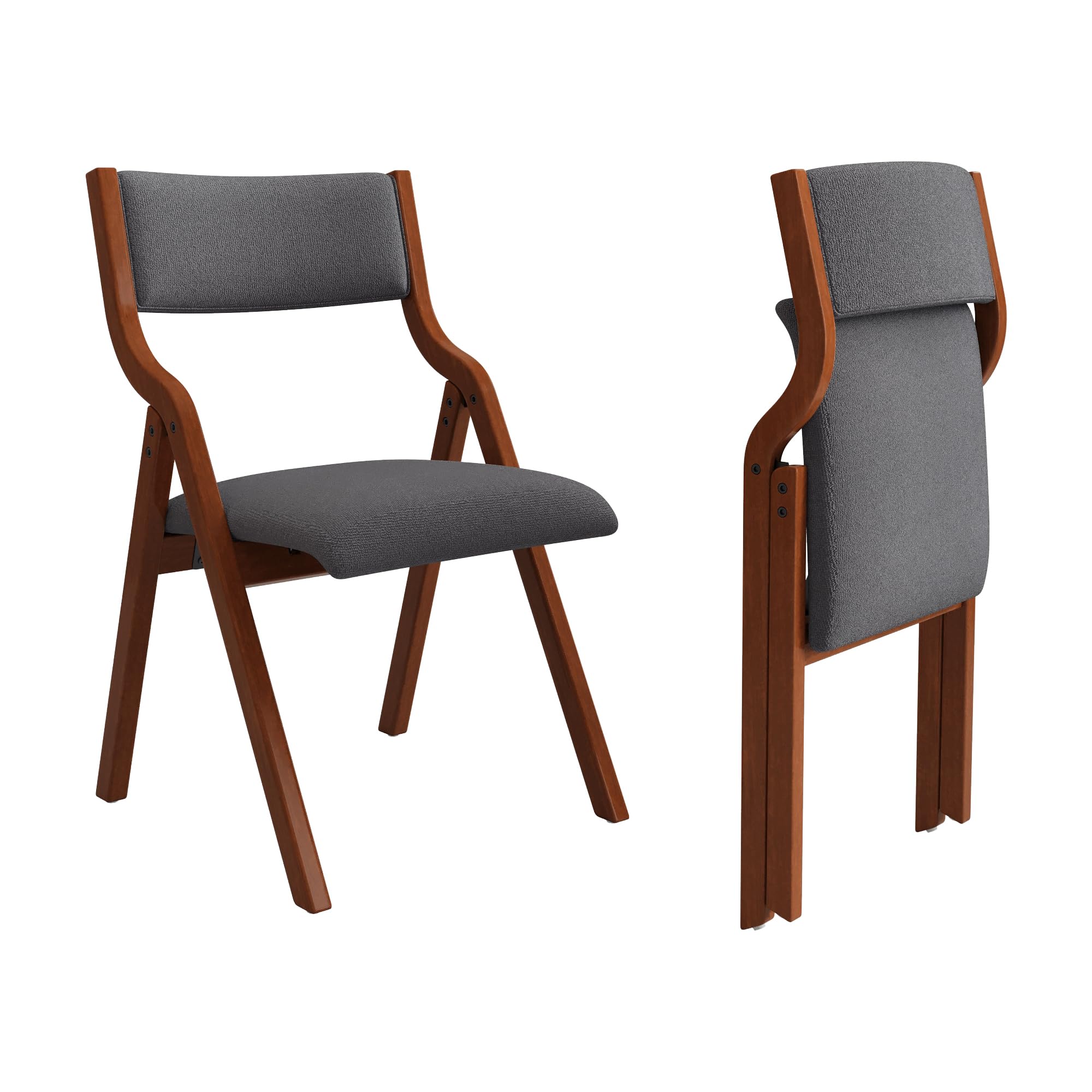 Ball & Cast Upholstered Folding Dining Chairs Set of 2, Foldable Wooden Chair