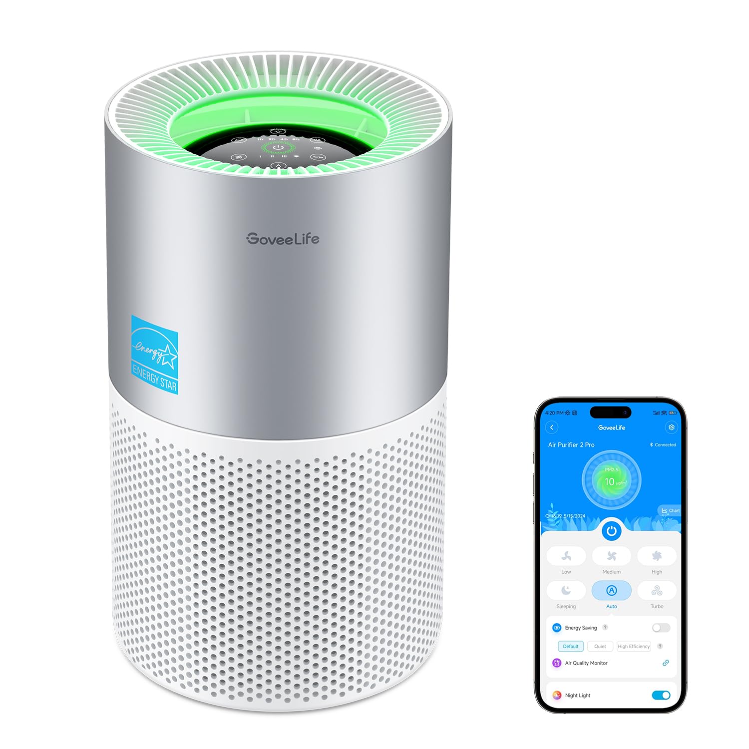 GoveeLife Smart Air Purifier — App & Alexa Control, PM2.5 Sensor, Turbo Mode