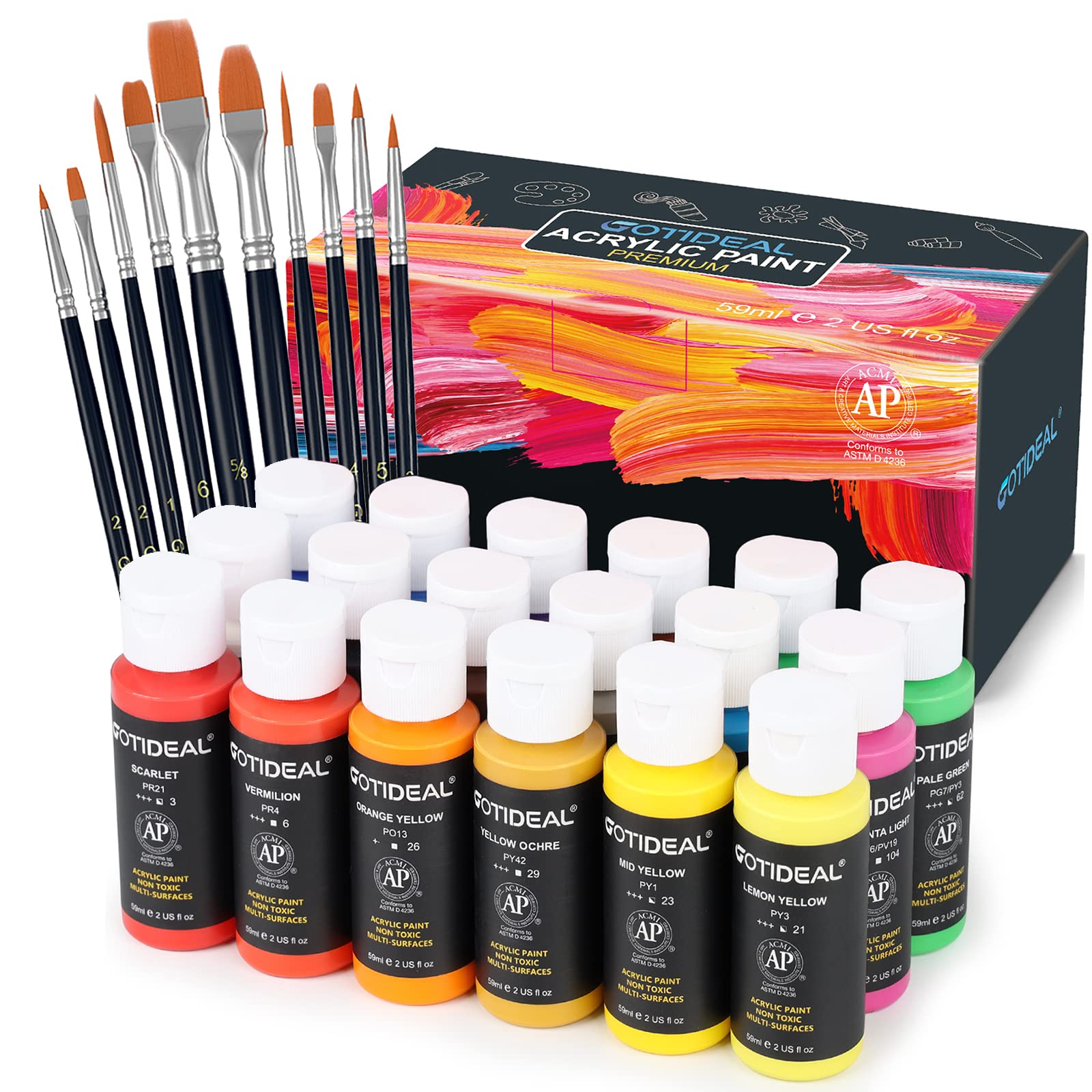 GOTIDEAL Acrylic Paint Set (18 Colors)