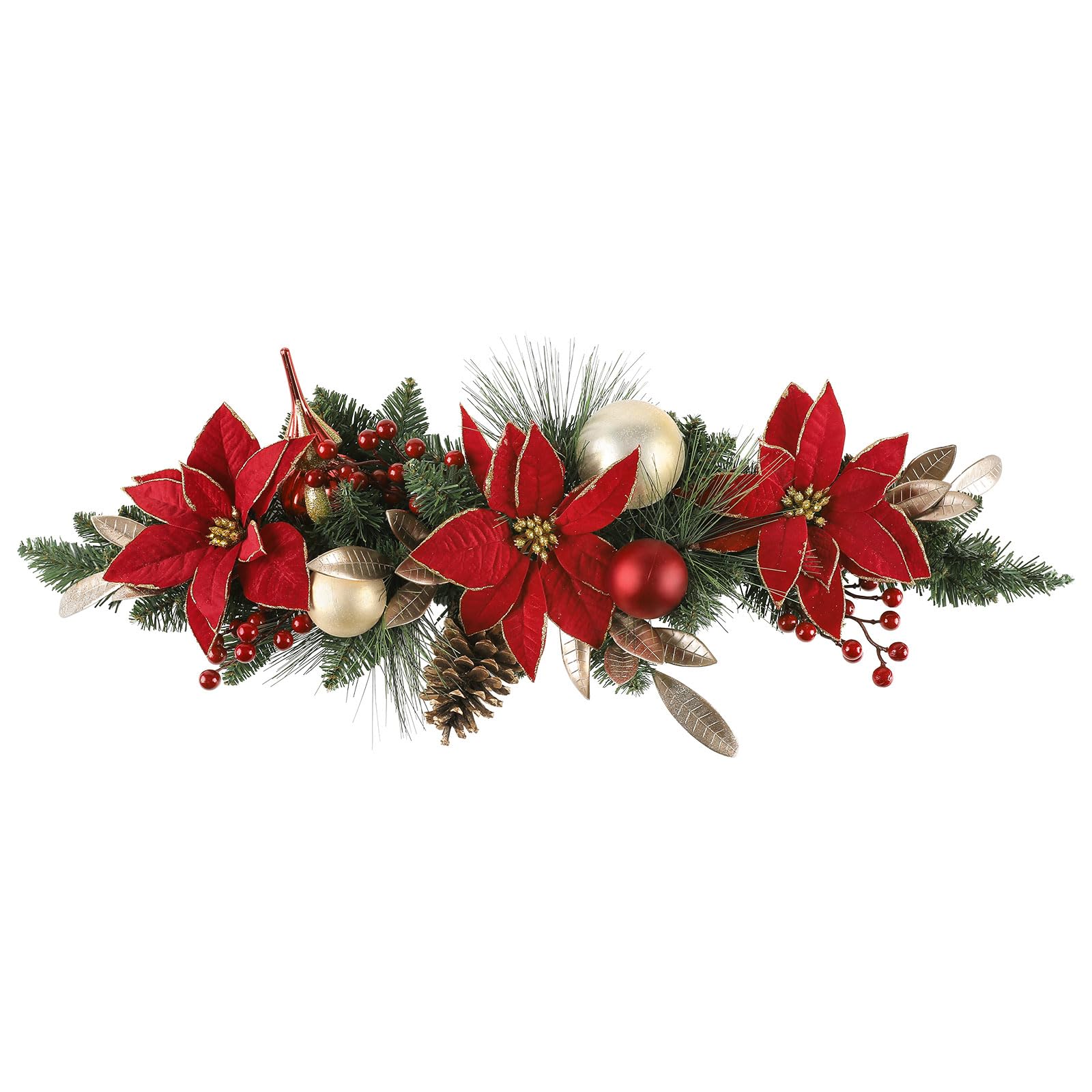 SHACOS 30" Poinsettia Christmas Swag