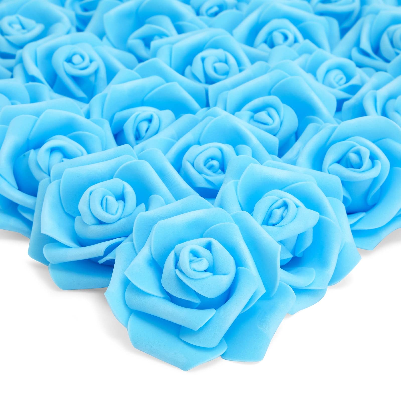 Juvale Faux Flowers for Wedding Decor - 100 Pack, 3-Inch Heads - Blue Silk Flowers
