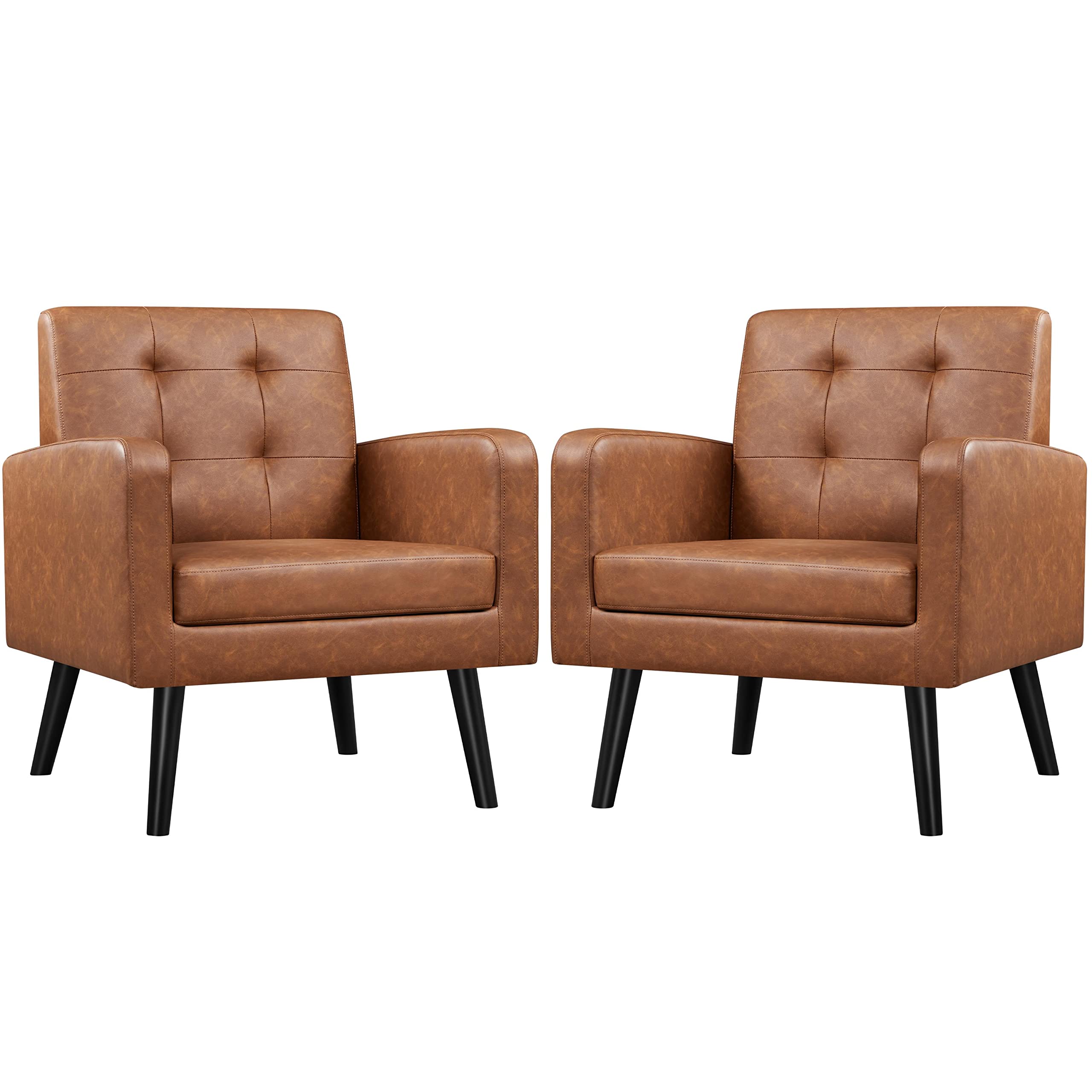 Yaheetech Mid‑Century PU Tufted Accent Chair (Set of 2)