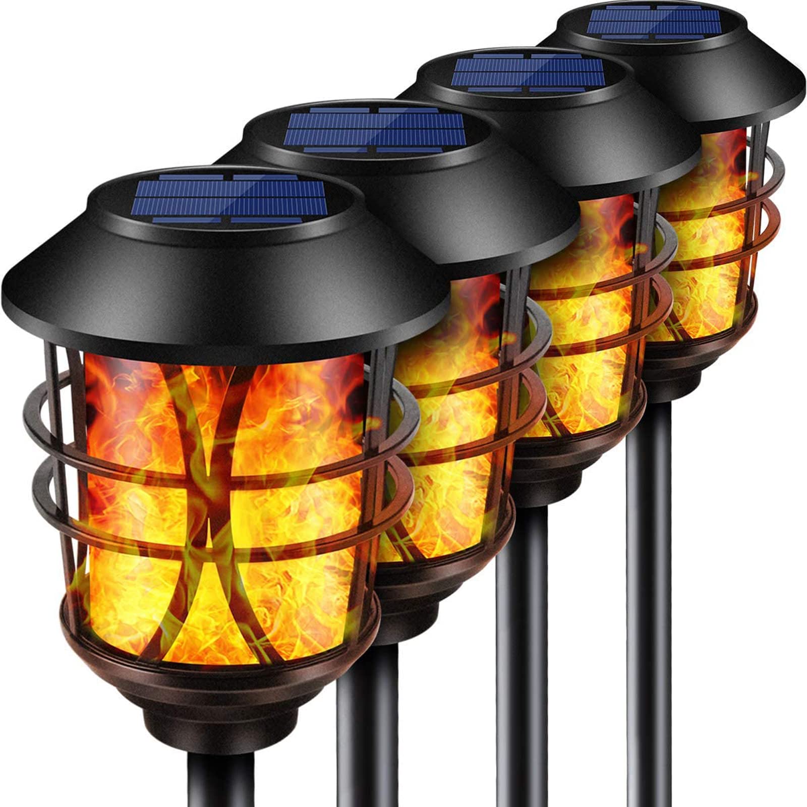 TomCare Solar Outdoor Lights Metal Flickering Flame Torches (4 Pack)