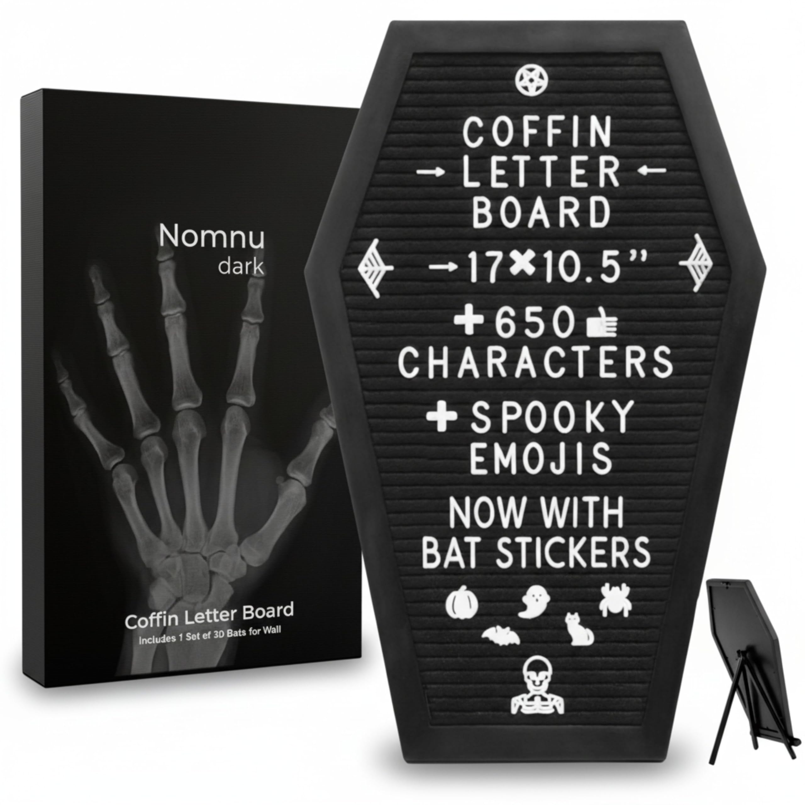 Nomnu Coffin Letter Board — Coffin-Shaped Black Felt Board with Characters