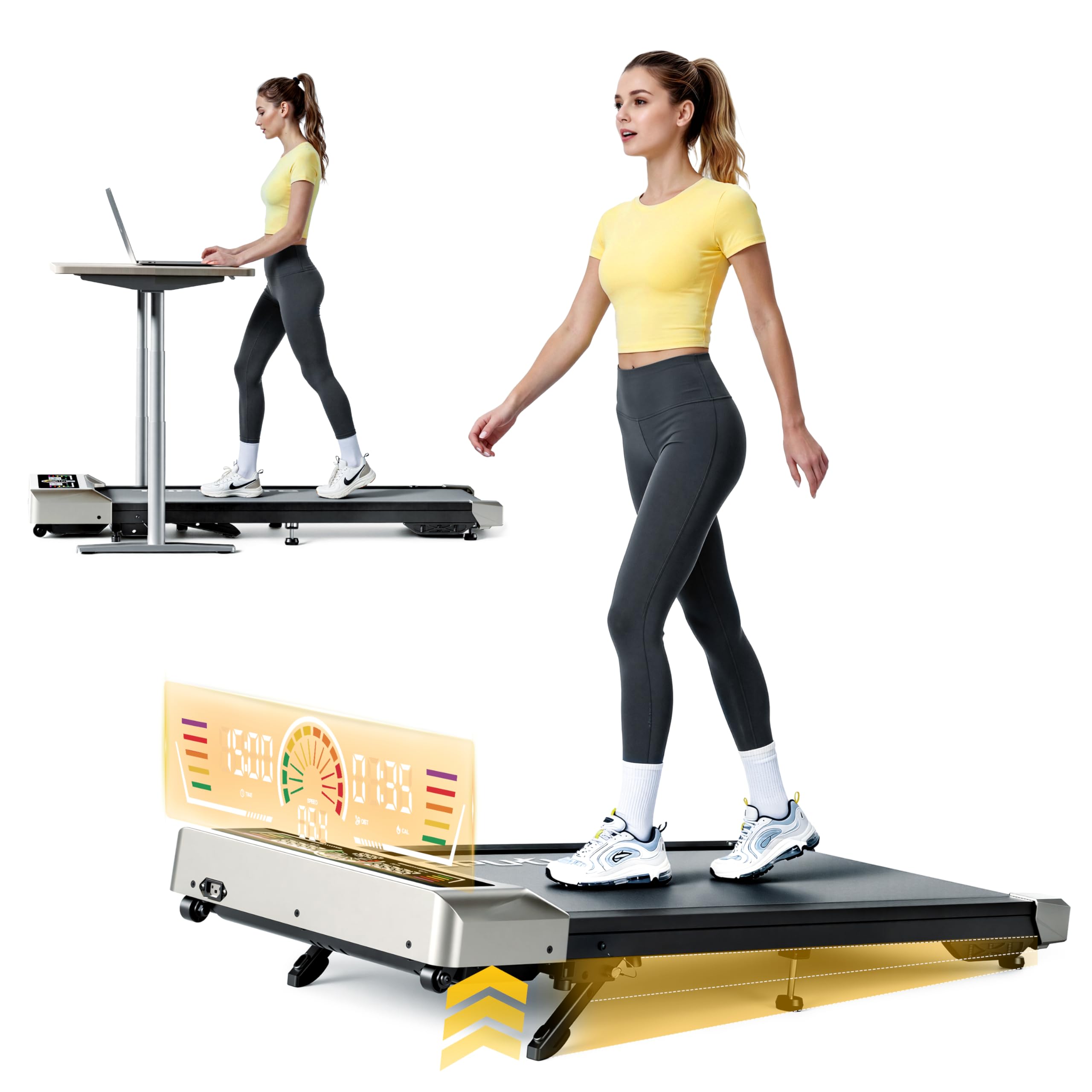 Walking Pad with 10% Incline, 3.0HP Brushless Quiet Under Desk Treadmill, Portable Treadmills for Home/Office