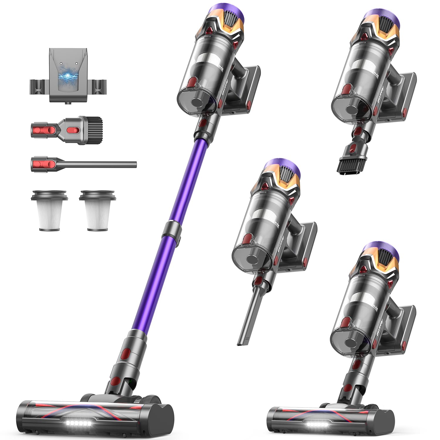 Cordless Vacuum Cleaner 55Kpa/650W/70Mins, 1.8L Self Standing Stick Vacuum (Purple)
