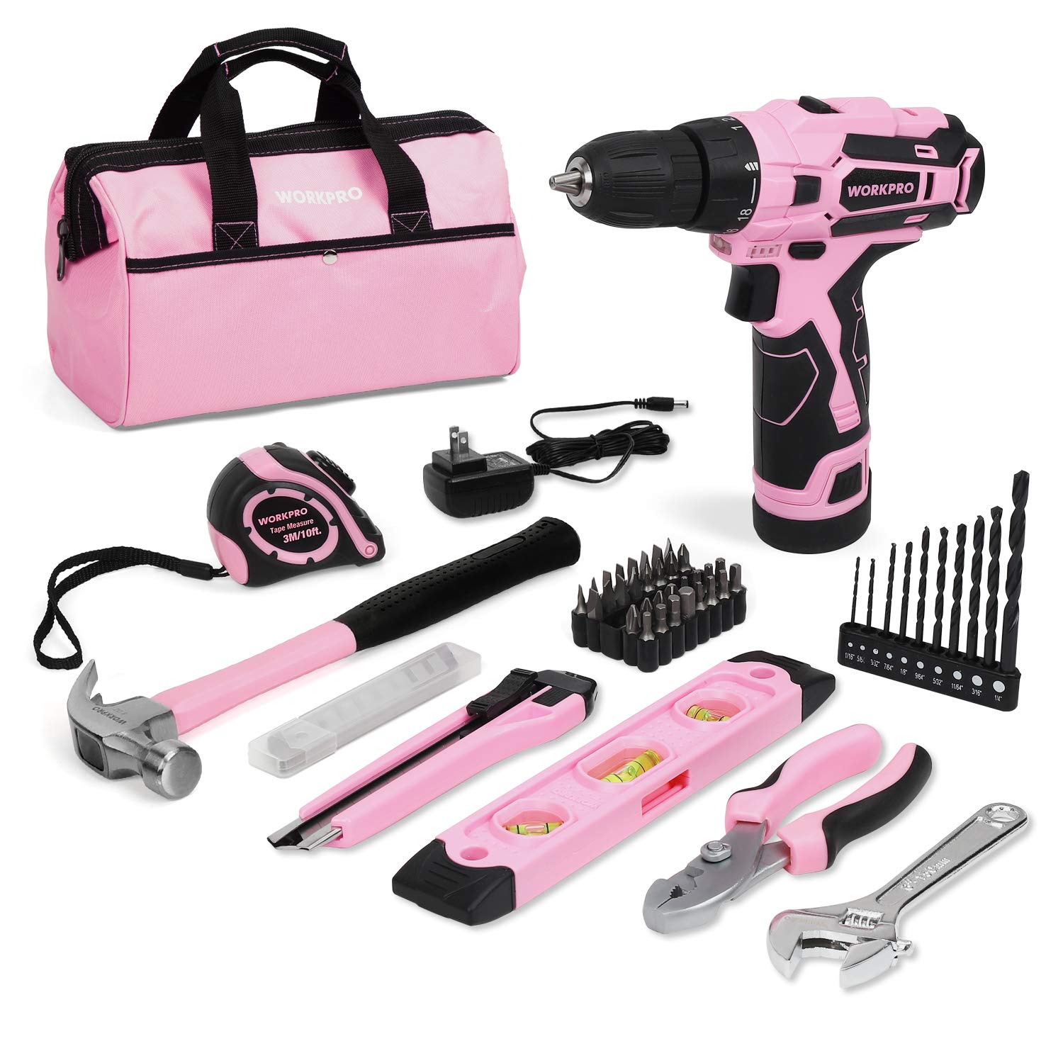 WORKPRO 12V Pink Cordless Drill Kit