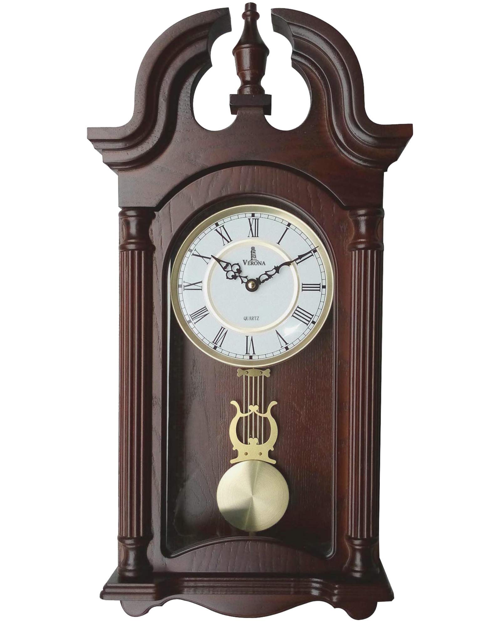 Verona Wooden Pendulum Wall Clock (Dark Wood)