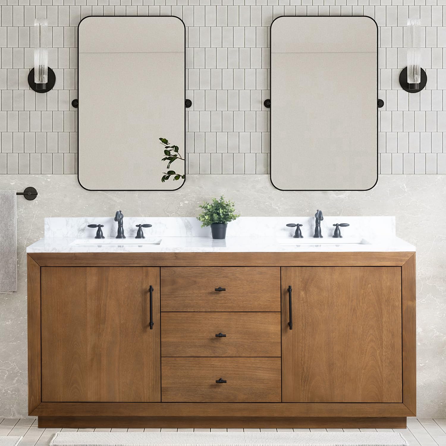 Vanity Art 72in Double Sink Vanity (Carrara Marble Top)