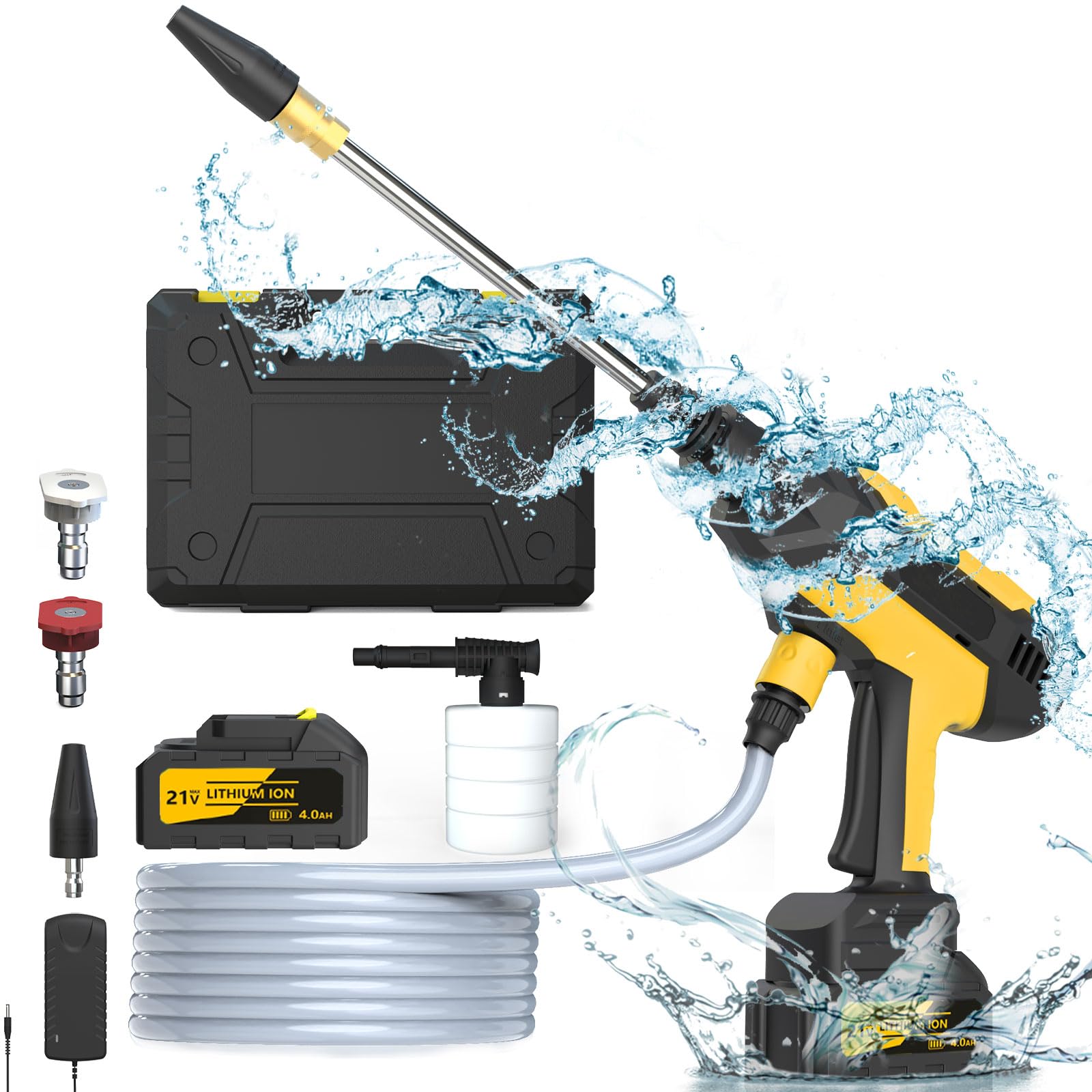 Cordless Pressure Washer - MAX 1250 PSI Battery Powered, 21V Portable with Rechargeable 4.0Ah Battery