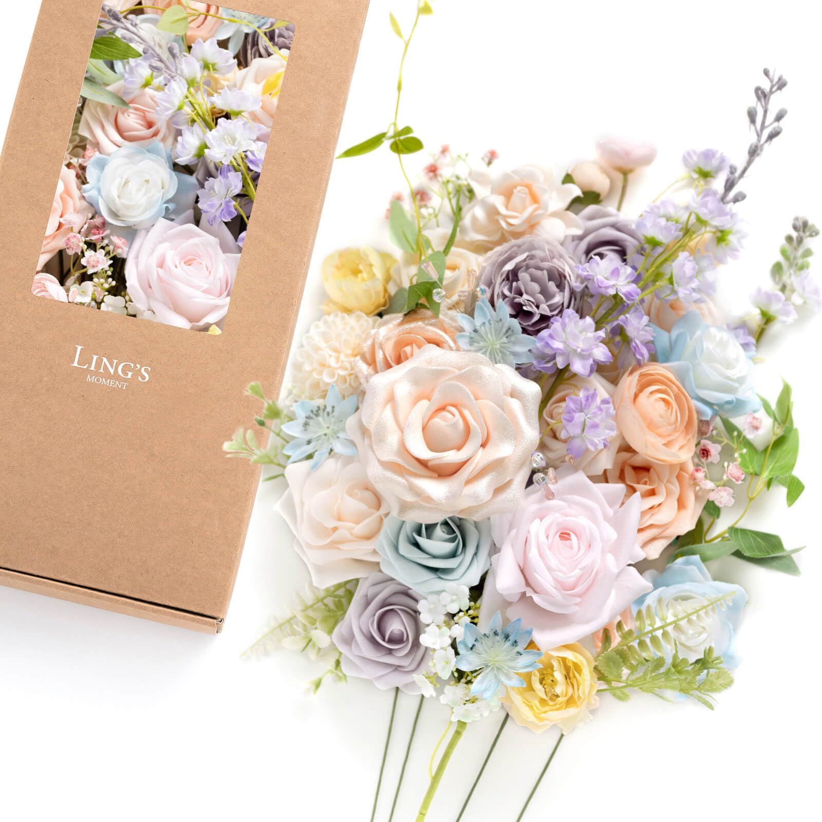 Ling's Moment Powder Blue & Peach Deluxe Flower Box