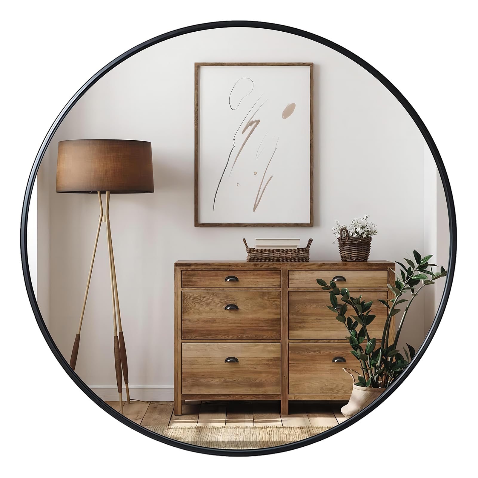 Growsun 24in Black Round Mirror