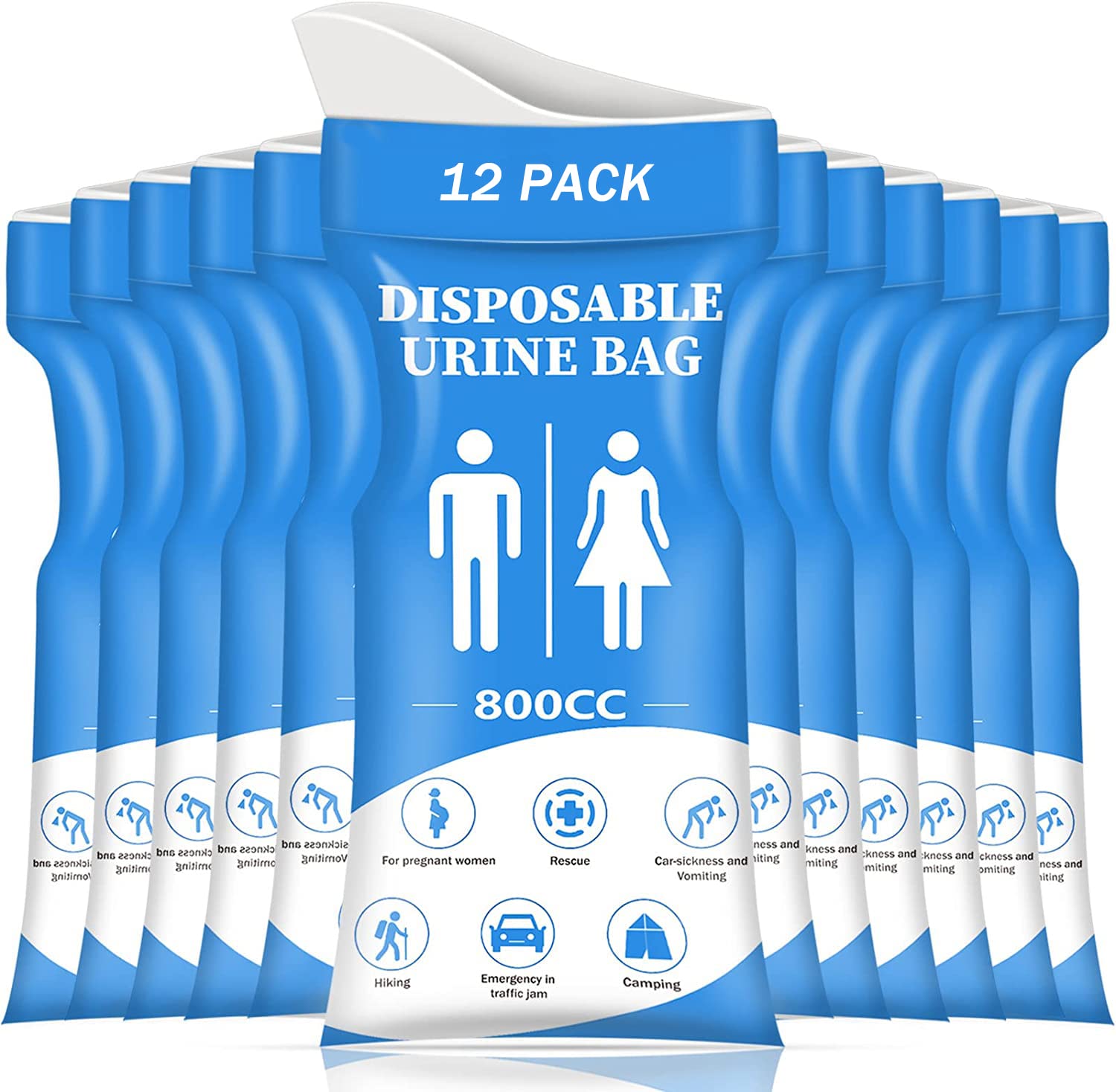 DIBBATU Disposable Urine Bag, 12/24 PCS Pee Bags for Travel for Women/Men, 800ML Emergency Portable Urinal Bag and Vomit Bags, Unisex Urinal Bag for Camping, Traffic Jams, Pregnant, Patient Blue-12
