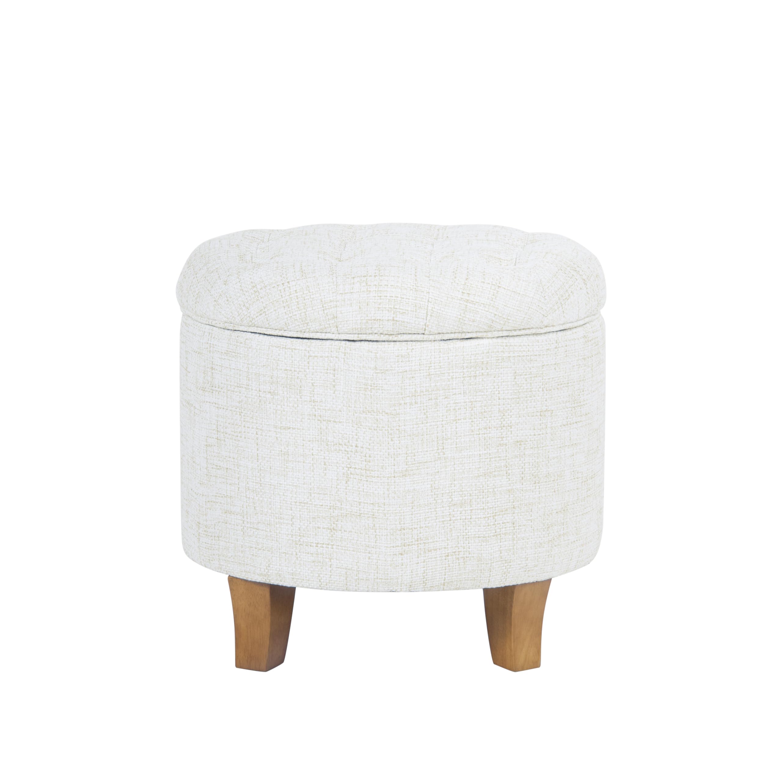 Homepop Tufted Round Storage Ottoman — Cream Textured