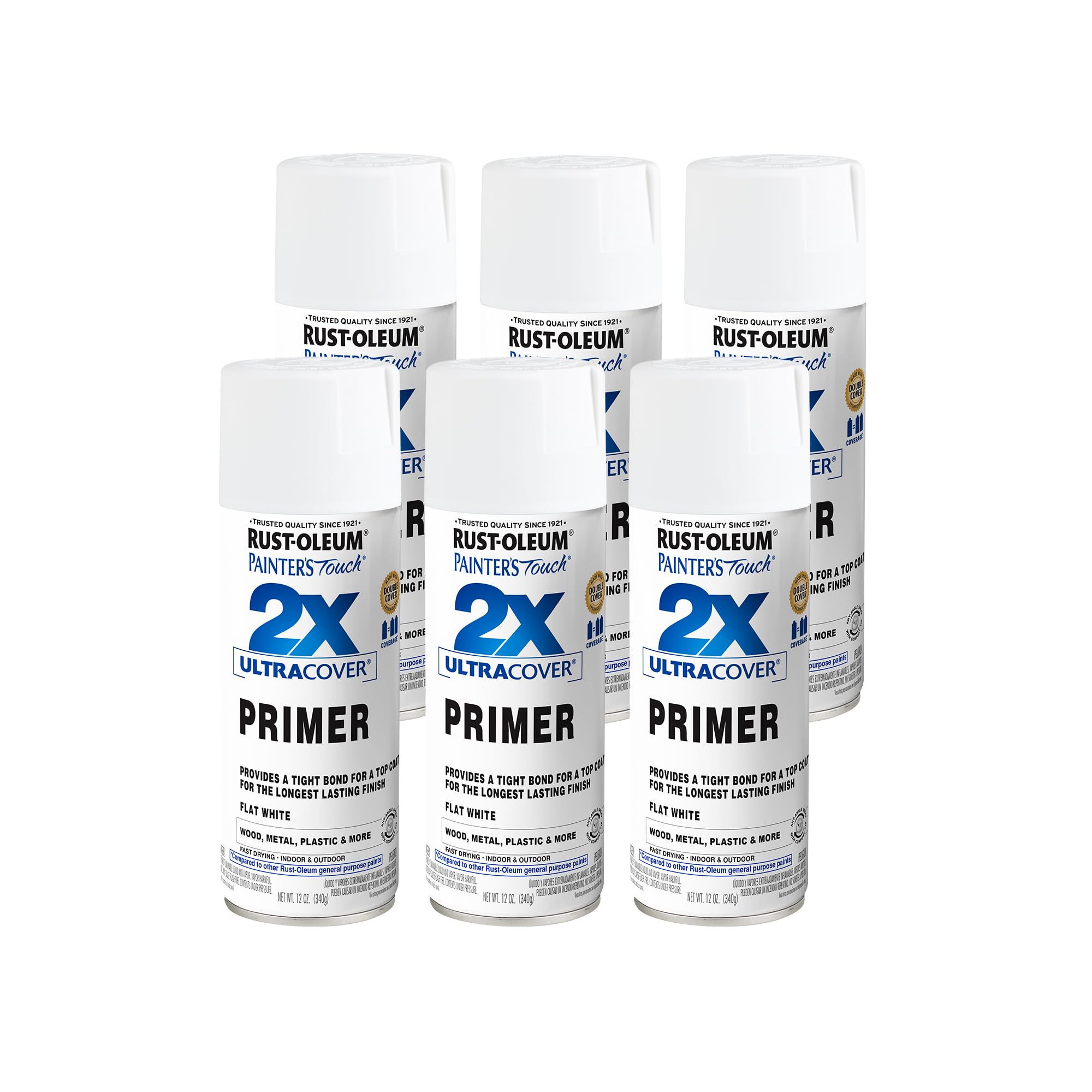 Rust-Oleum Painter's Touch 2X Ultra Cover Spray Primer — Flat White, 12 oz (6 Pack)