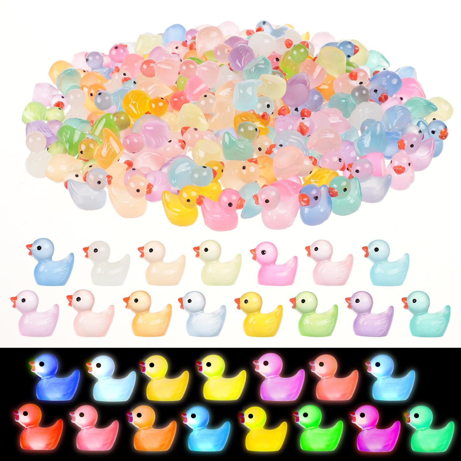225 Pcs Mini Resin Ducks Bulk, Glow in The Dark Tiny Duck Figurines for Miniature Dollhouse Decor, Fairy Garden, Aquarium Landscape, DIY Crafts, Party Favors, Hide & Seek Game, Classroom Activities 225 pcs luminous mini resin ducks