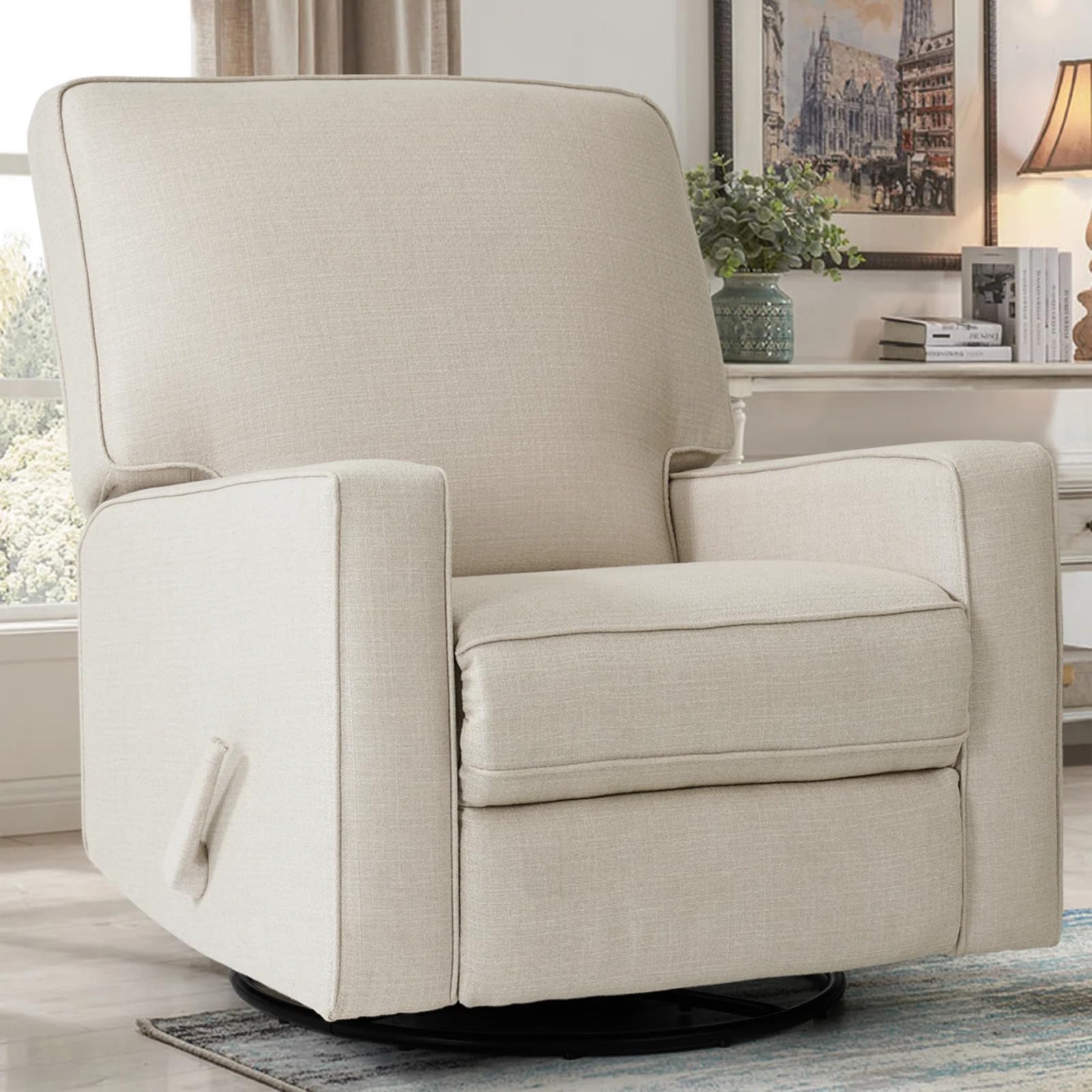 Harkawon Swivel Glider Rocker Recliner — Beige Linen