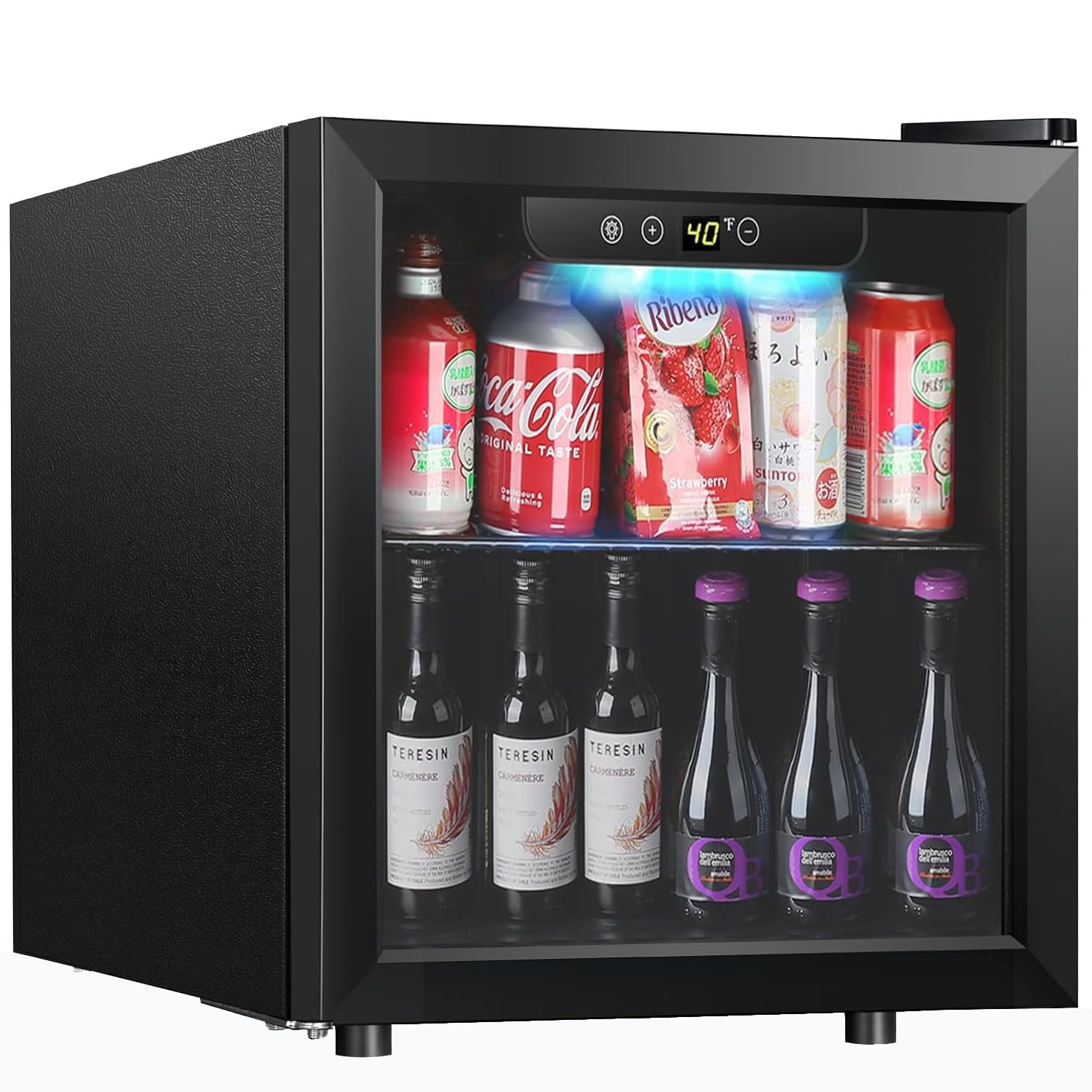Kndko Mini Beverage Refrigerator - 48 Can Mini Fridge with Digital Temperature Control, LED Light, Reversible Door, Perfect for Home, Office, Bar, and Game Room - 1.3 Cu.Ft, Black 1.3 Cu.Ft Black