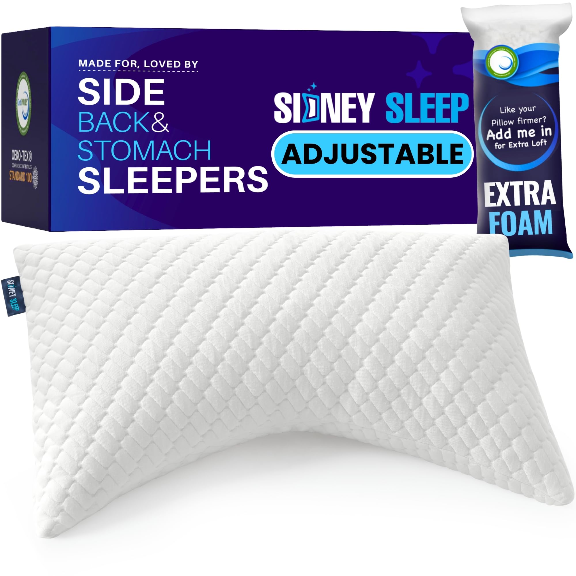 Sidney Sleep Adjustable Curved Contour Fill Pillow (Queen)