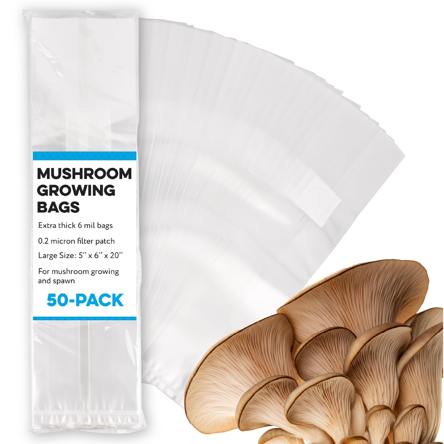 Impresa Autoclavable Mushroom Grow Bags with .2 Micron Filter (50-Pack)