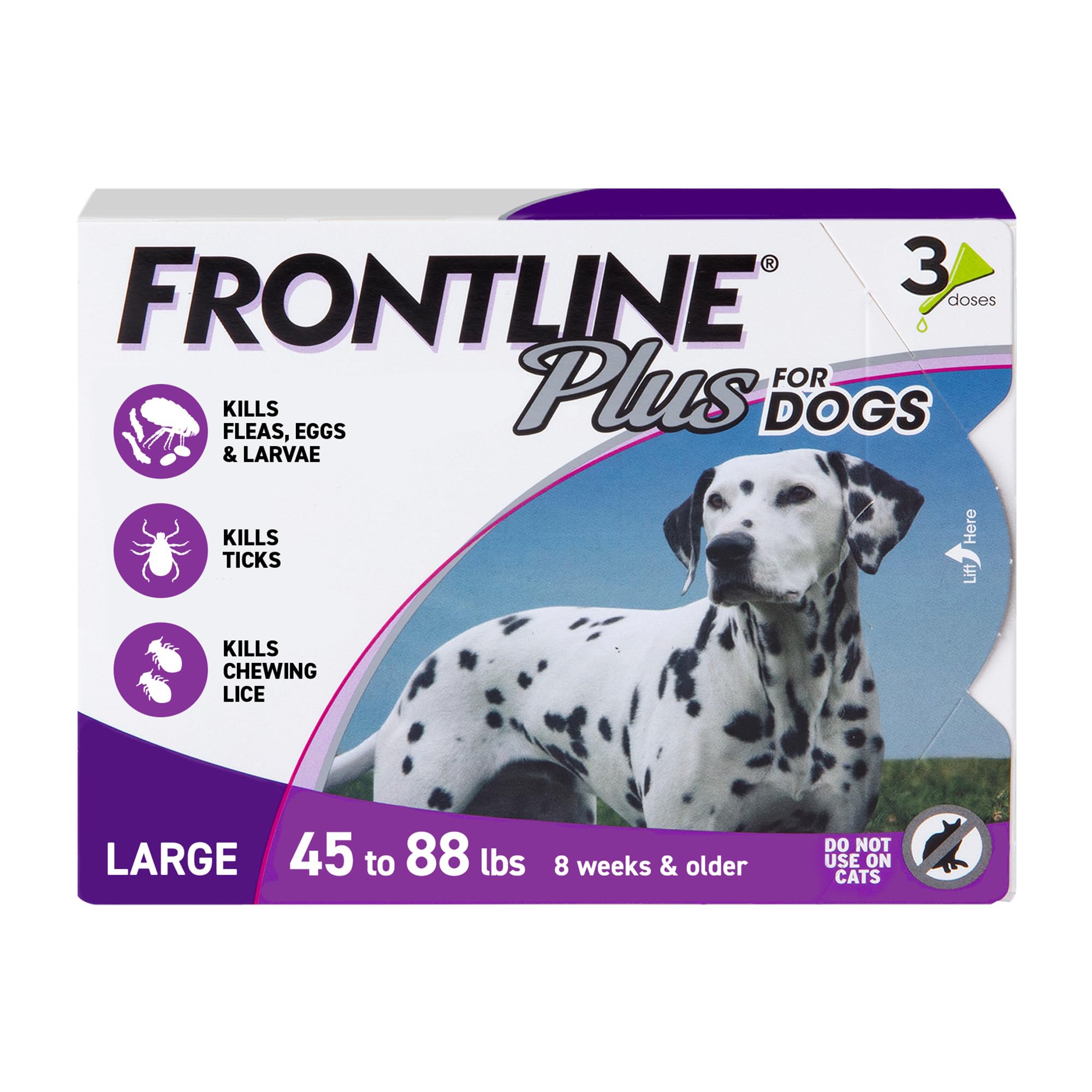 FRONTLINE Plus Flea and Tick Treatment for Large Dogs Up to 45 to 88 lbs. 3 Treatments 3 Count
