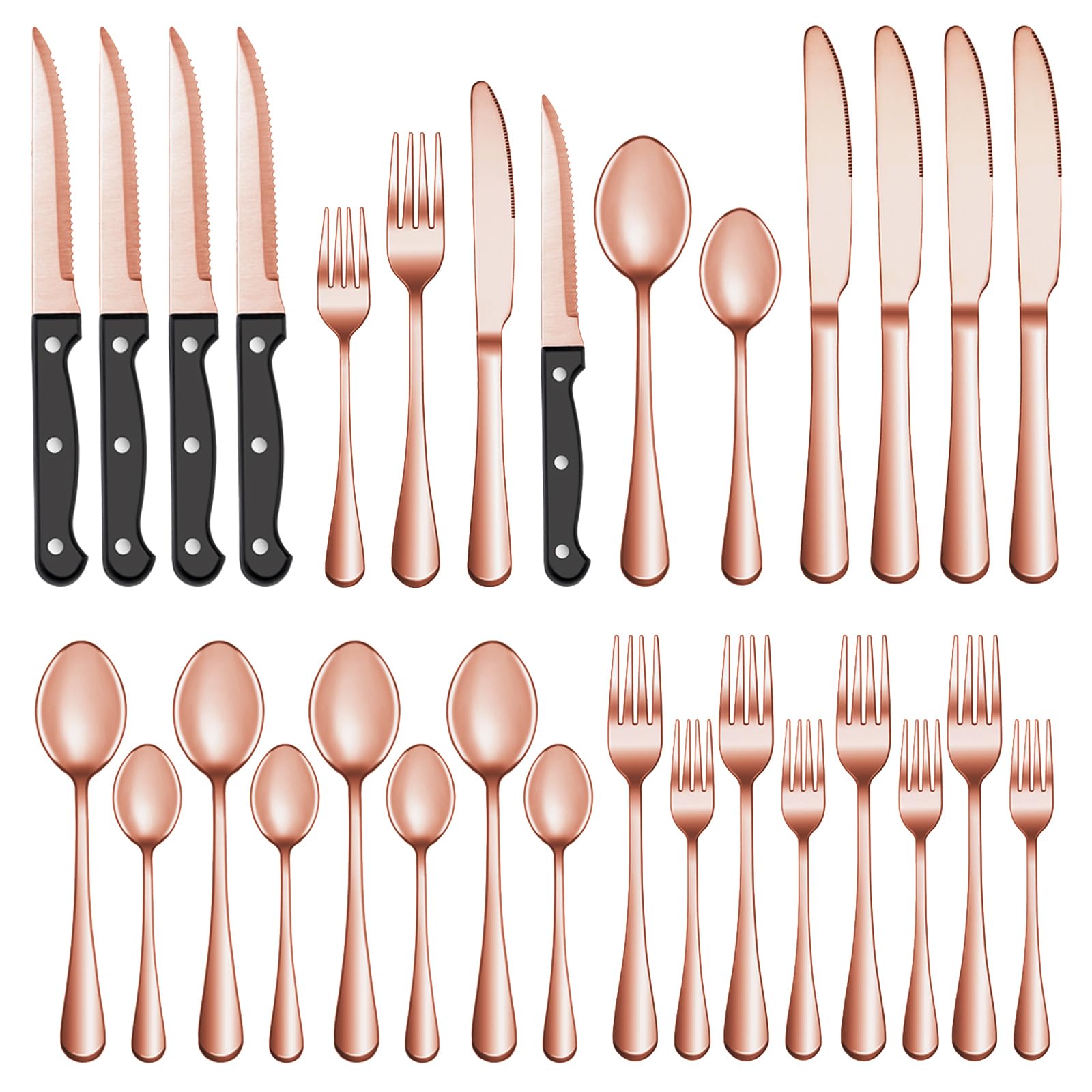 24-Piece Rose Gold Flatware with Steak Knives