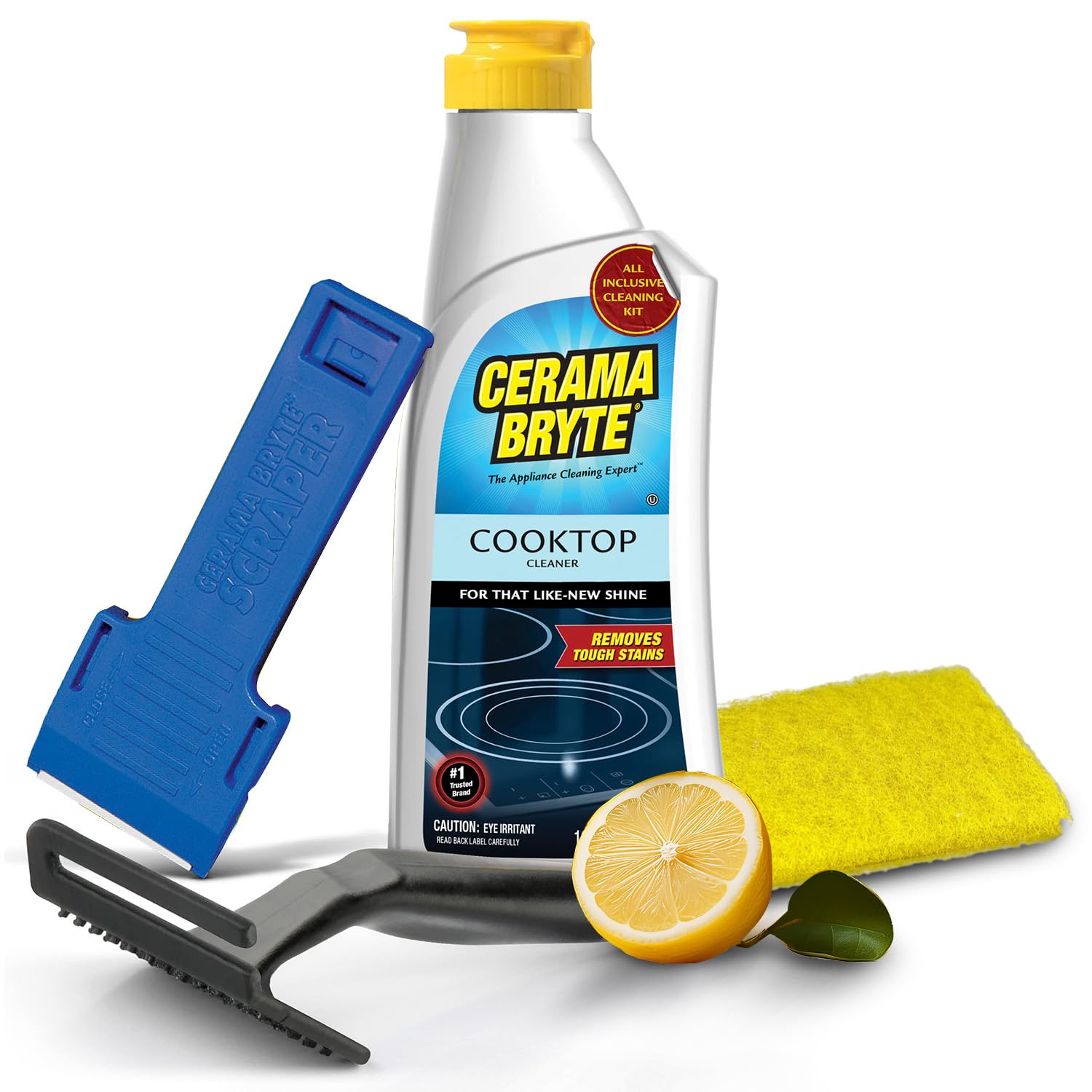 Cerama Bryte Glass Cooktop Cleaner Kit — Scraper, Pad, 10 oz Cleaner