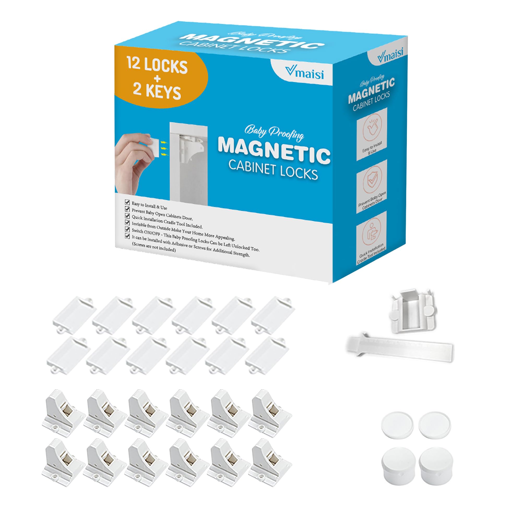 Vmaisi Magnetic Cabinet Locks (12 Pack)