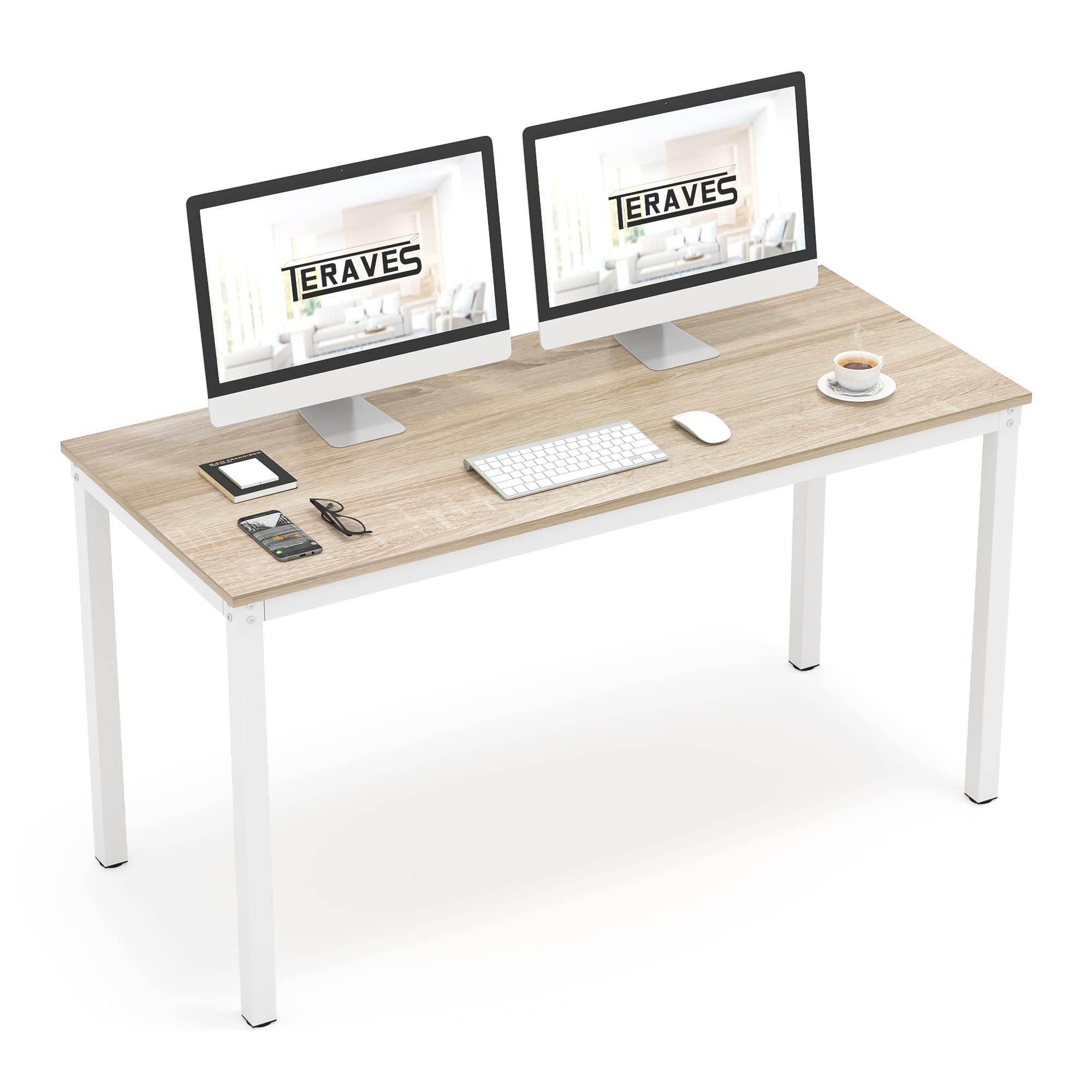 Teraves Computer Desk, 47.24 Inch, Beige + White Frame