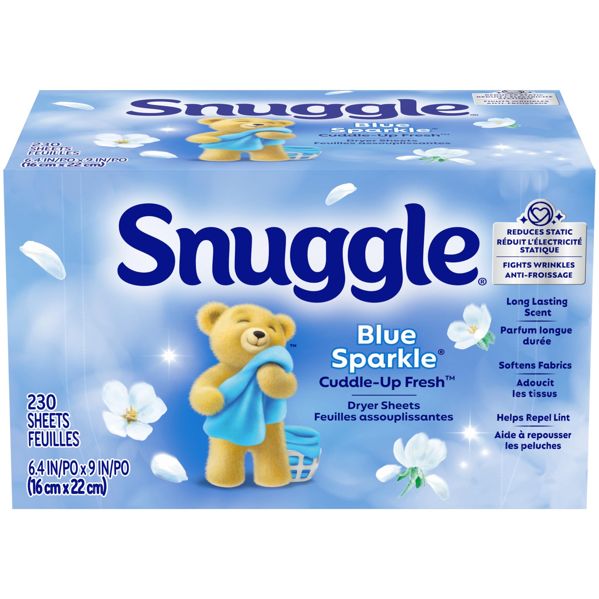 Snuggle Fabric Softener Dryer Sheets, Blue Sparkle Cuddle-Up Fresh, 230 Count