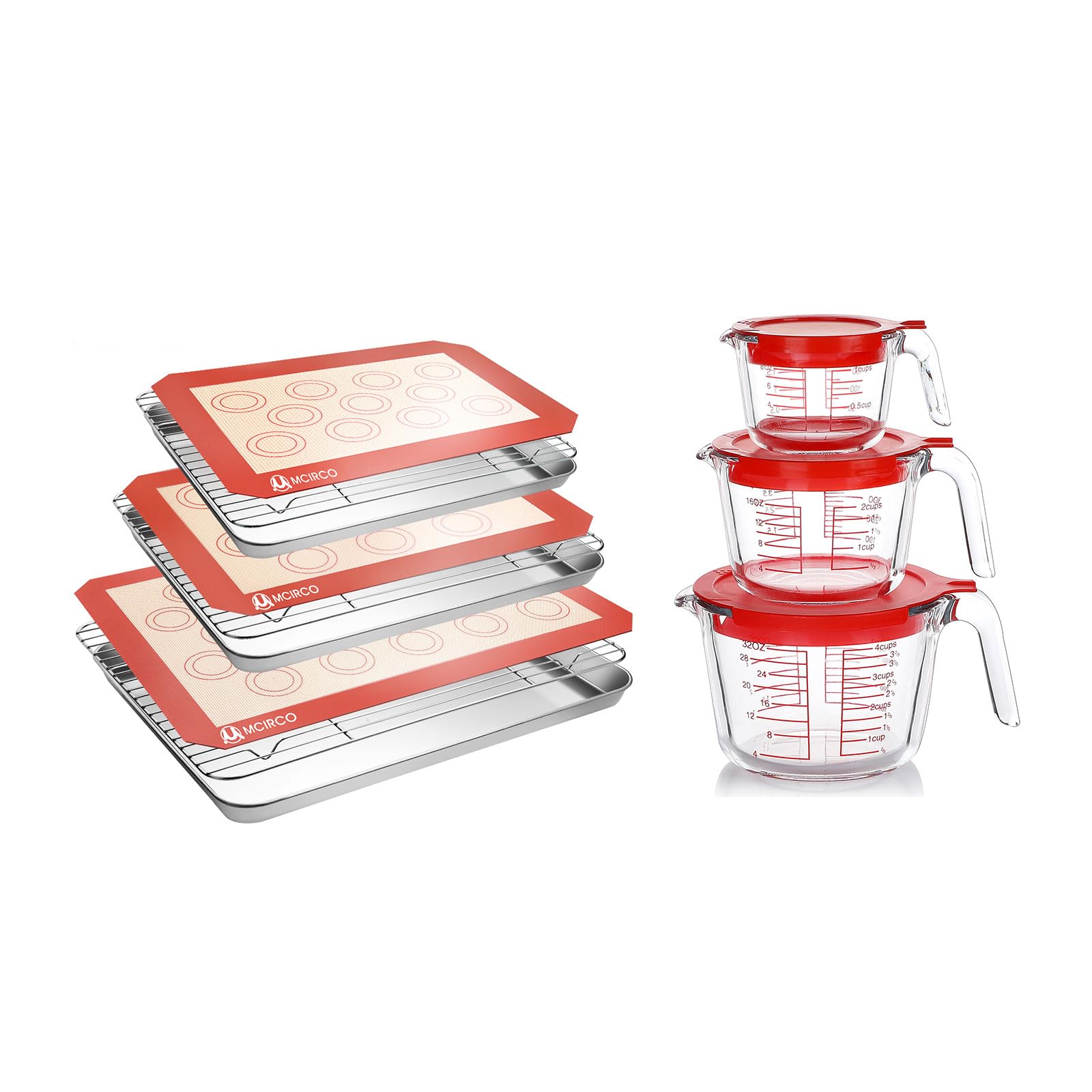 Stainless Steel Baking Sheets with Glass Measuring Cups